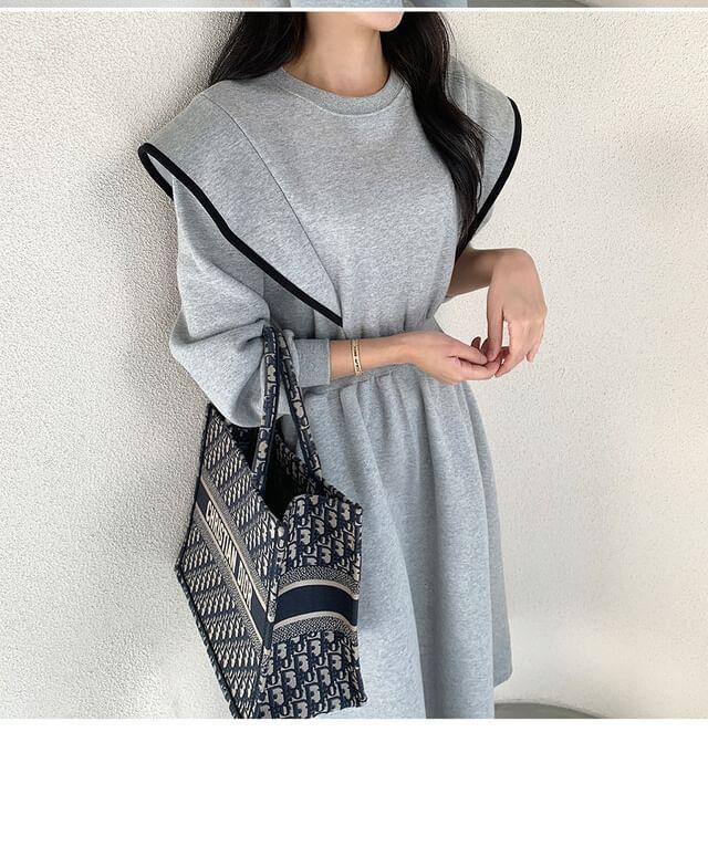Long Sleeve Round Neck Contrast Piping Midi Sweatshirt Dress Product Image