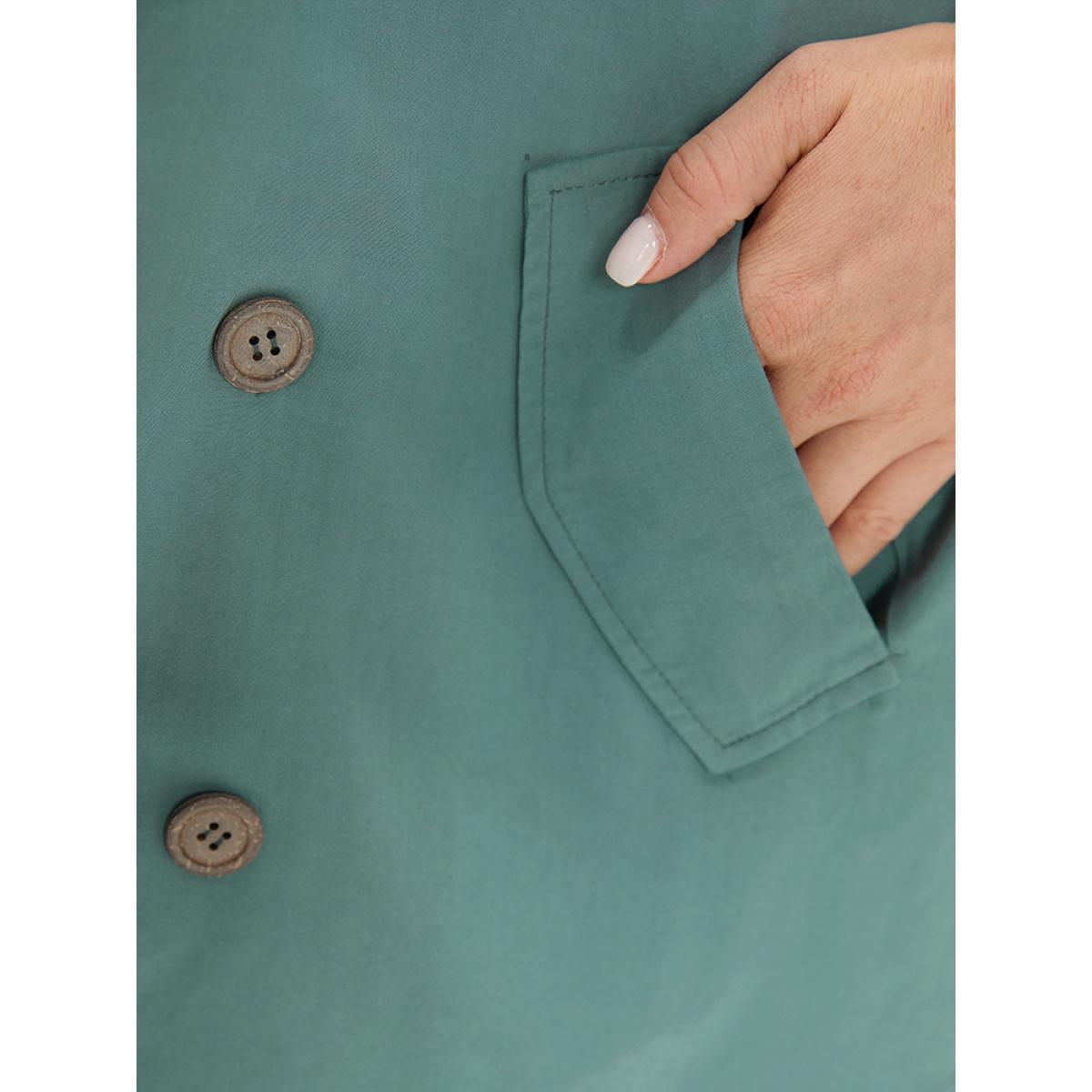 Plus Size Solid Pocket Asymmetrical Neck Roll Tab Sleeve Jacket Women Emerald Plain Loose Pocket Dailywear Jackets BloomChic 26/4X Product Image