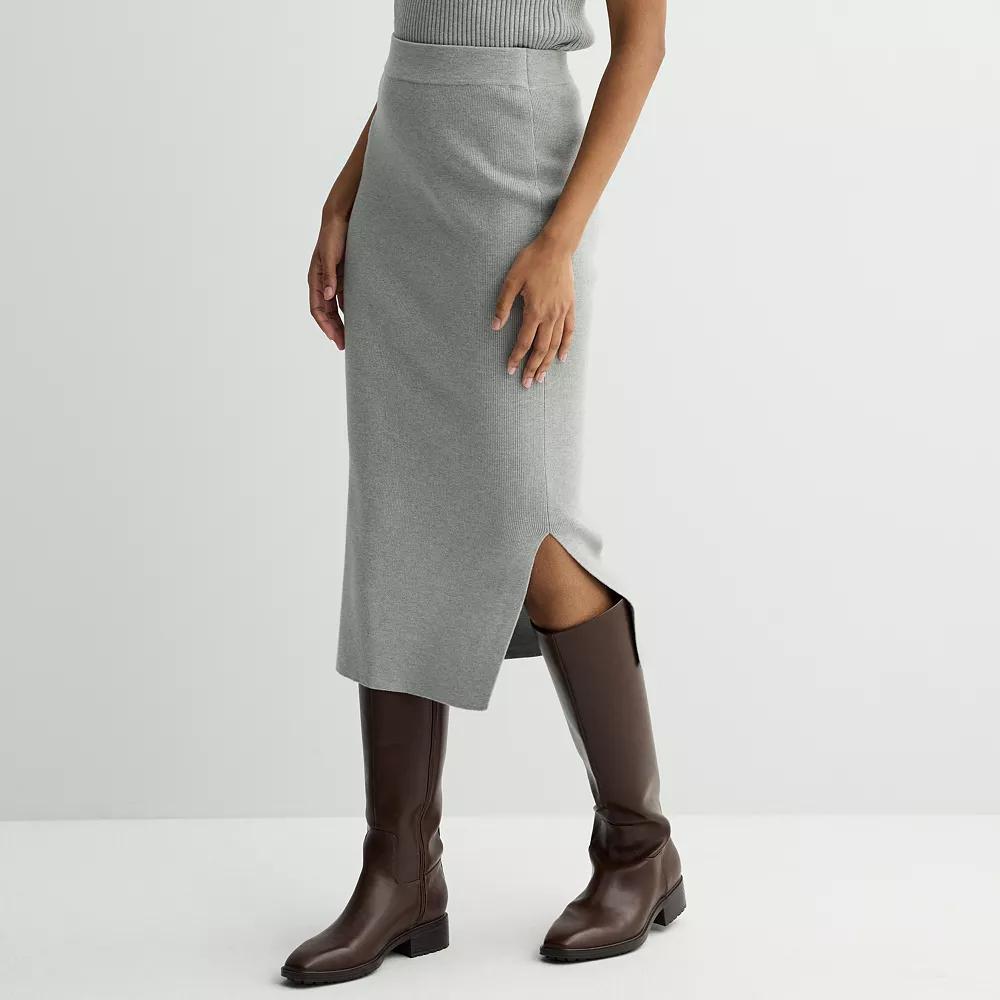 Petite Nine West Ribbed Column Skirt, Womens Dark Metal Grey Product Image