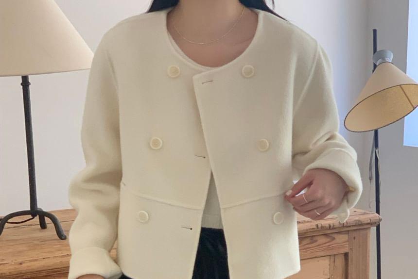 Double-Breasted Woolen Cropped Blazer Product Image