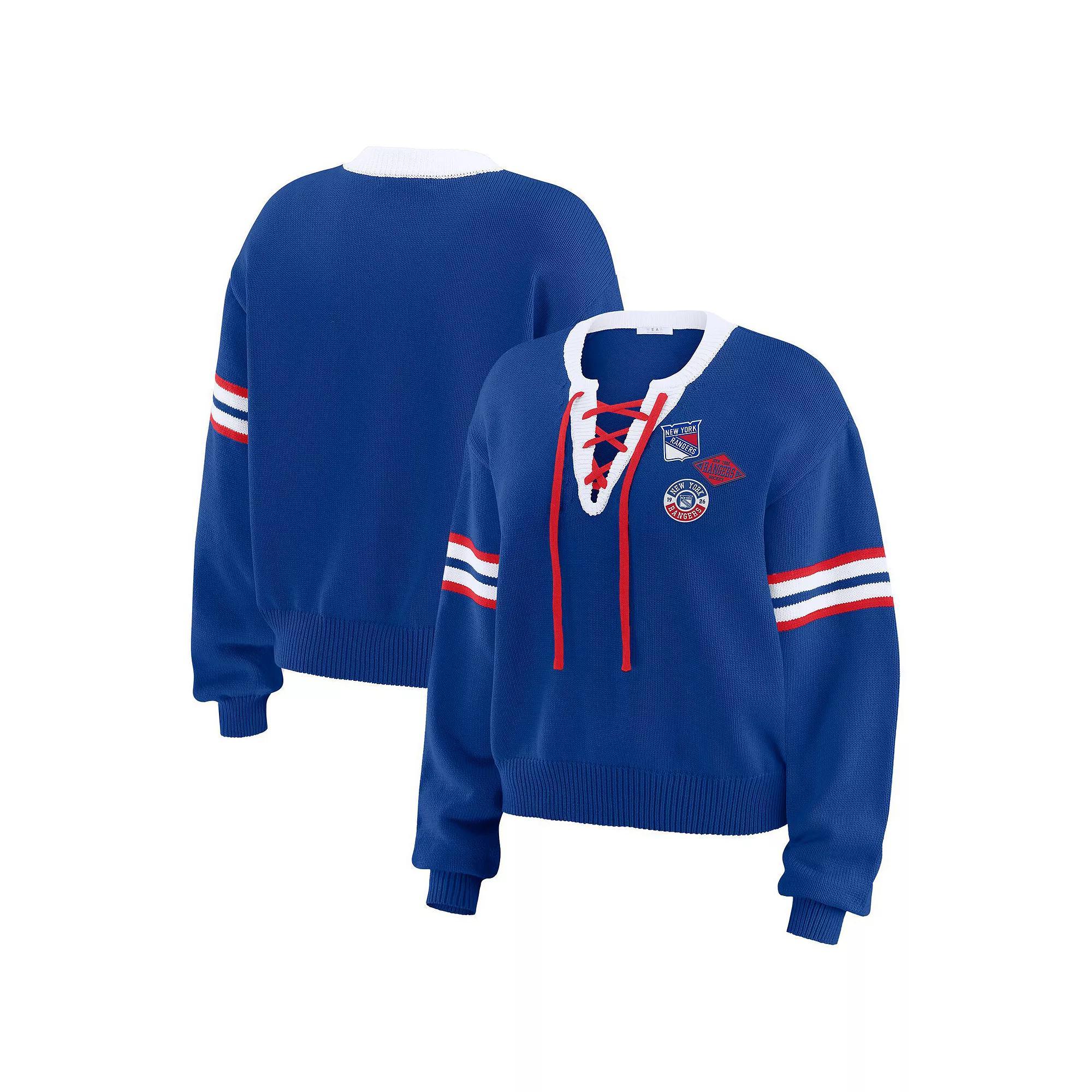 Women's WEAR by Erin Andrews Navy  Dallas Cowboys Lace-Up Sweater, Size: Small, Blue Product Image