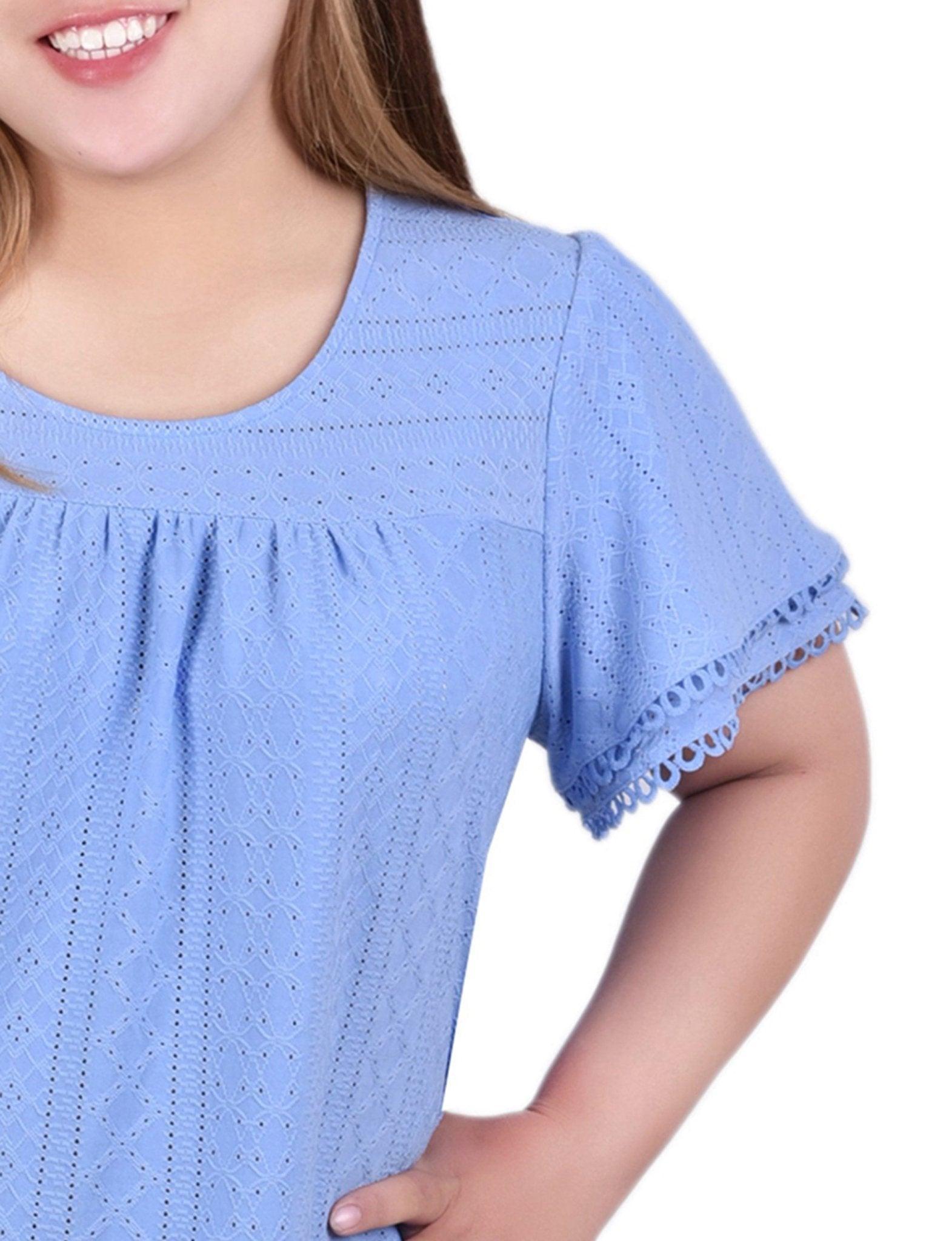 Vista Blue Knit Eyelet Top With Double Sleeve - Plus Product Image