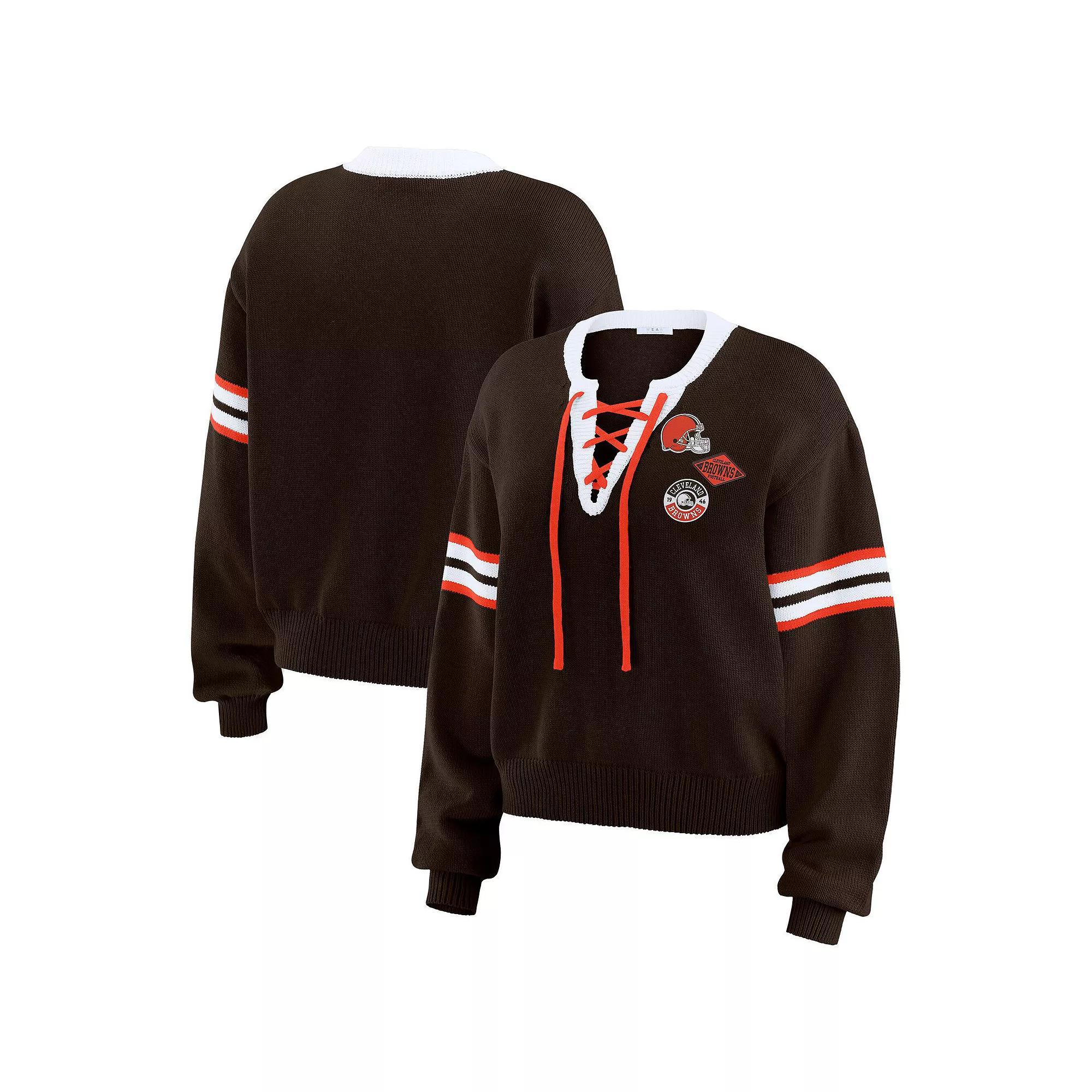 Women's WEAR by Erin Andrews  Red Chicago Blackhawks Cropped Lace-Up Sweater, Size: Small Product Image