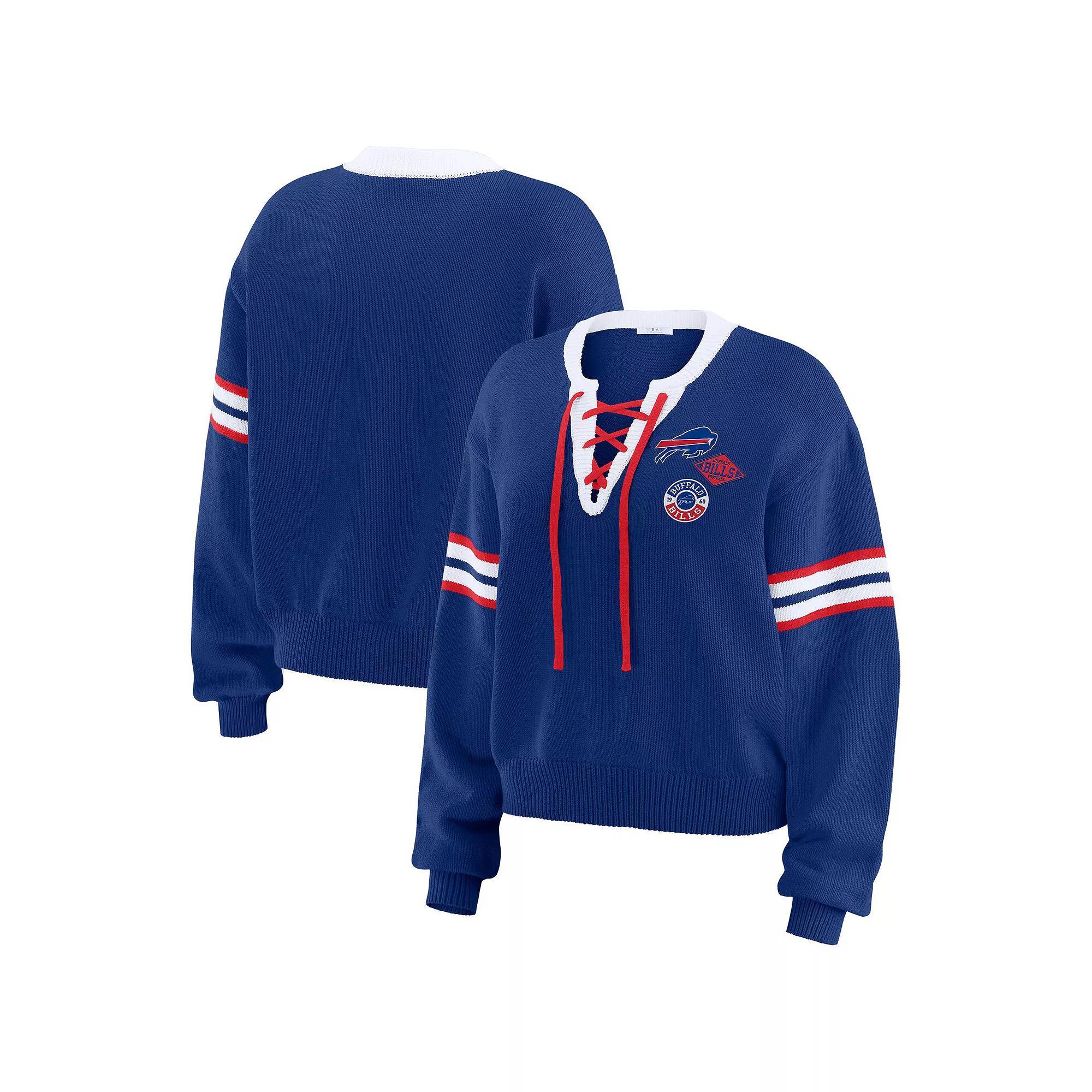 Women's WEAR by Erin Andrews  Red Chicago Blackhawks Cropped Lace-Up Sweater, Size: Small Product Image