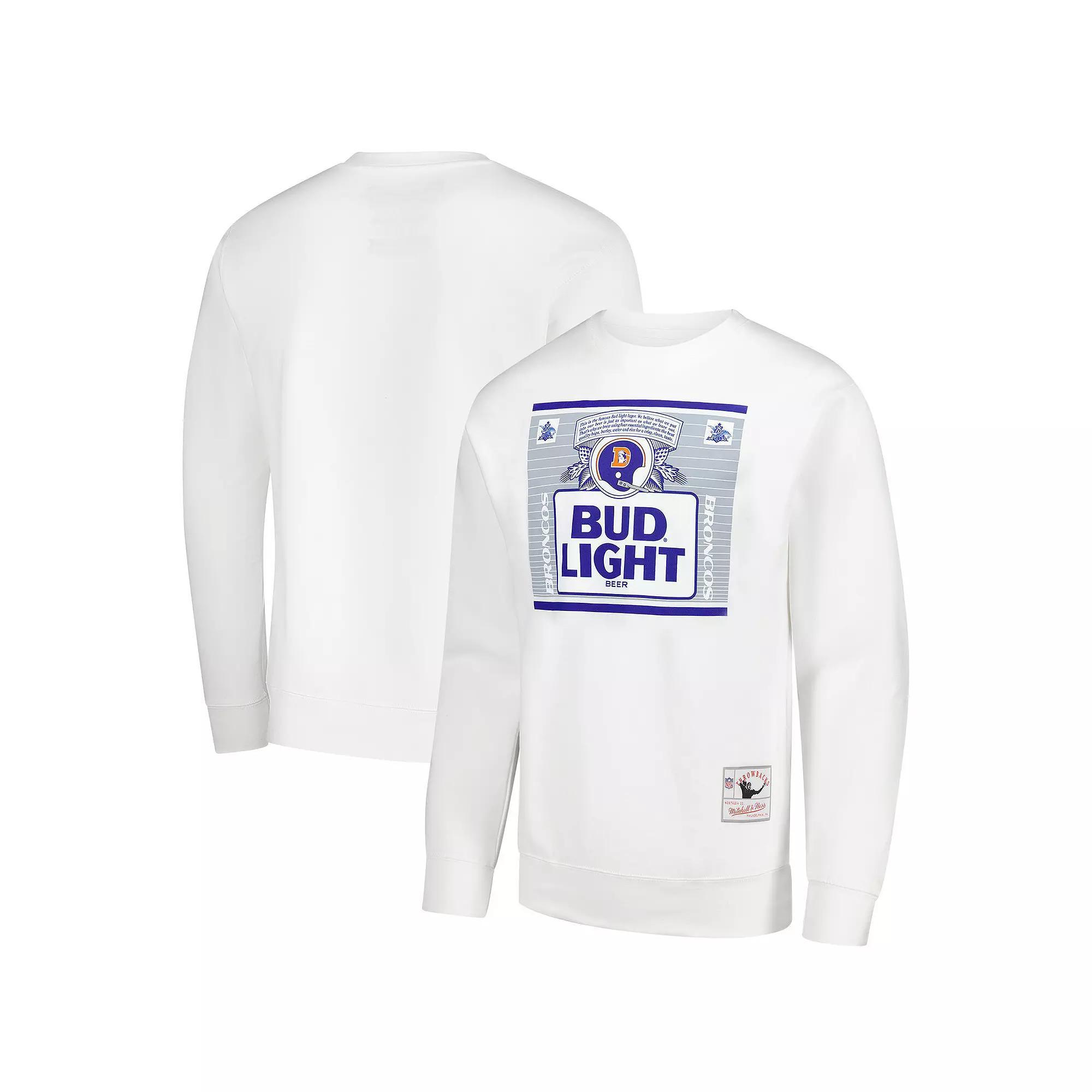 Men's Mitchell & Ness White Denver Broncos NFL x Bud Light The Crest Pullover Sweatshirt, Size: Medium Product Image