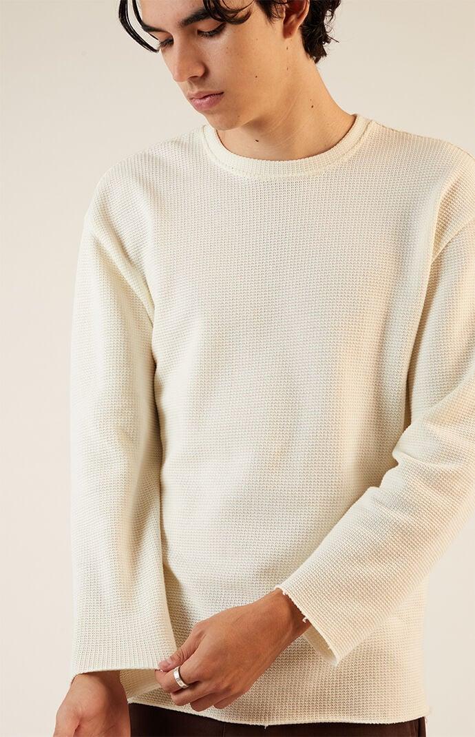 Men's Solid Raw Hem Waffle Knit Long Sleeve T-Shirt - Product Image