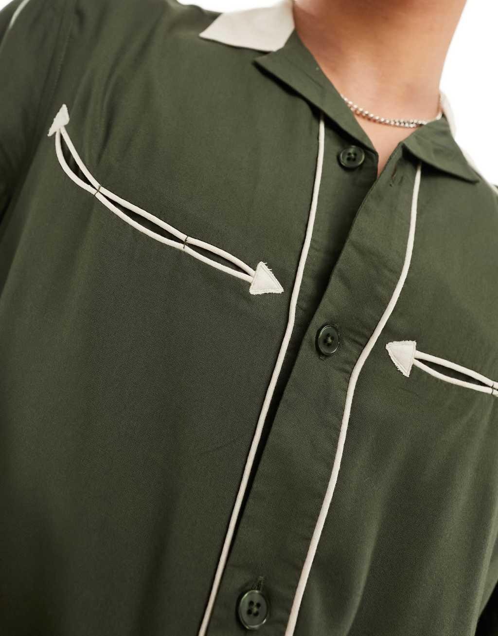 ASOS DESIGN short sleeve regular fit viscose camp collar shirt with western styling Product Image