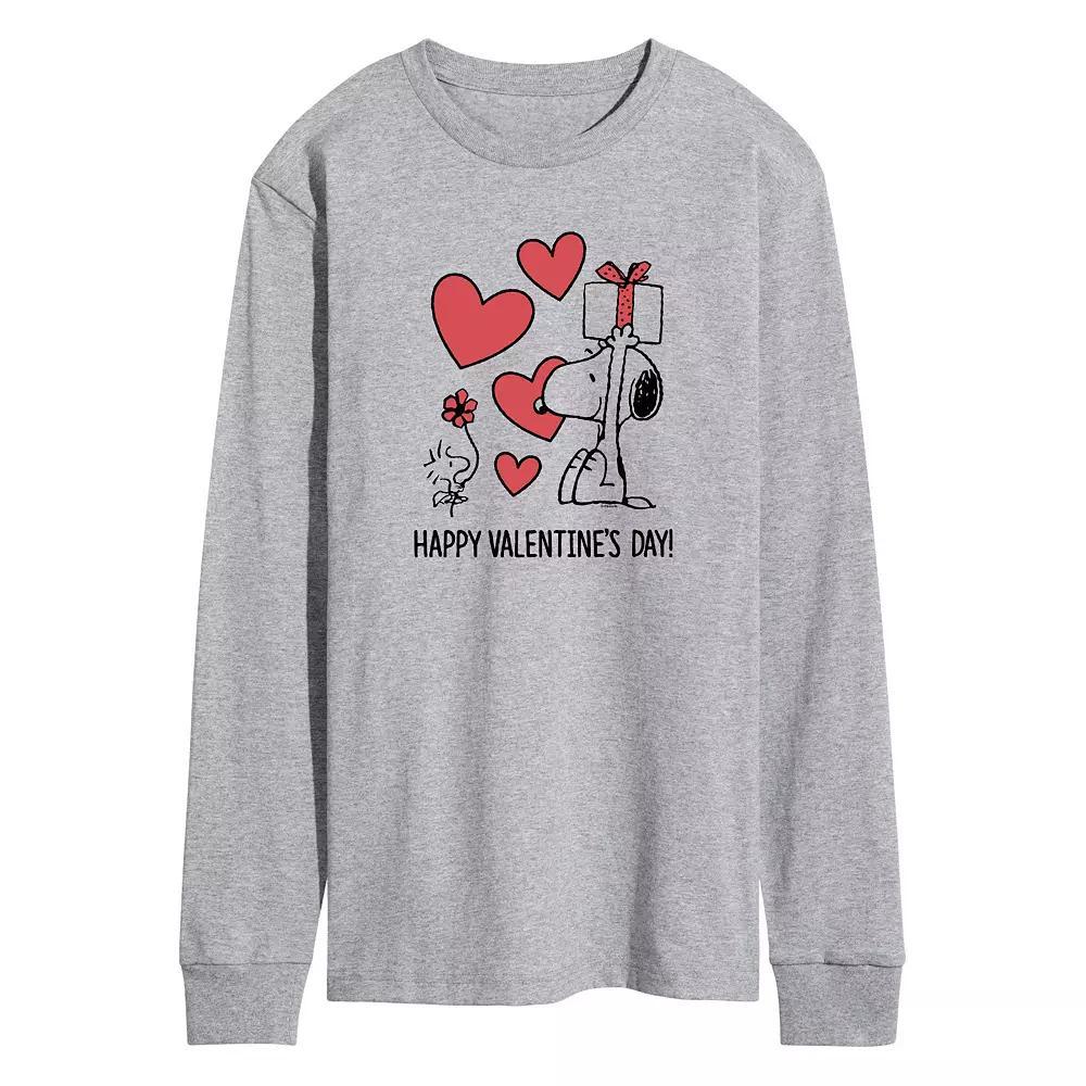 Men's Peanuts Happy Valentines Day Long Sleeve Graphic Tee, Size: Small, Grey Gray Product Image