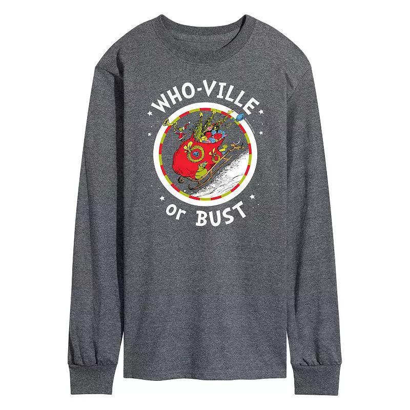 Mens Dr. Seuss Grinch Who-ville or Bust Long Sleeve Tee Product Image