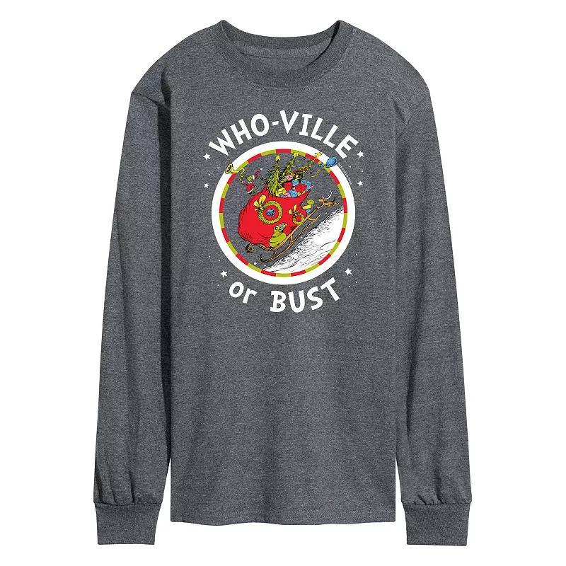 Mens Dr. Seuss Grinch Who-ville or Bust Long Sleeve Tee Product Image