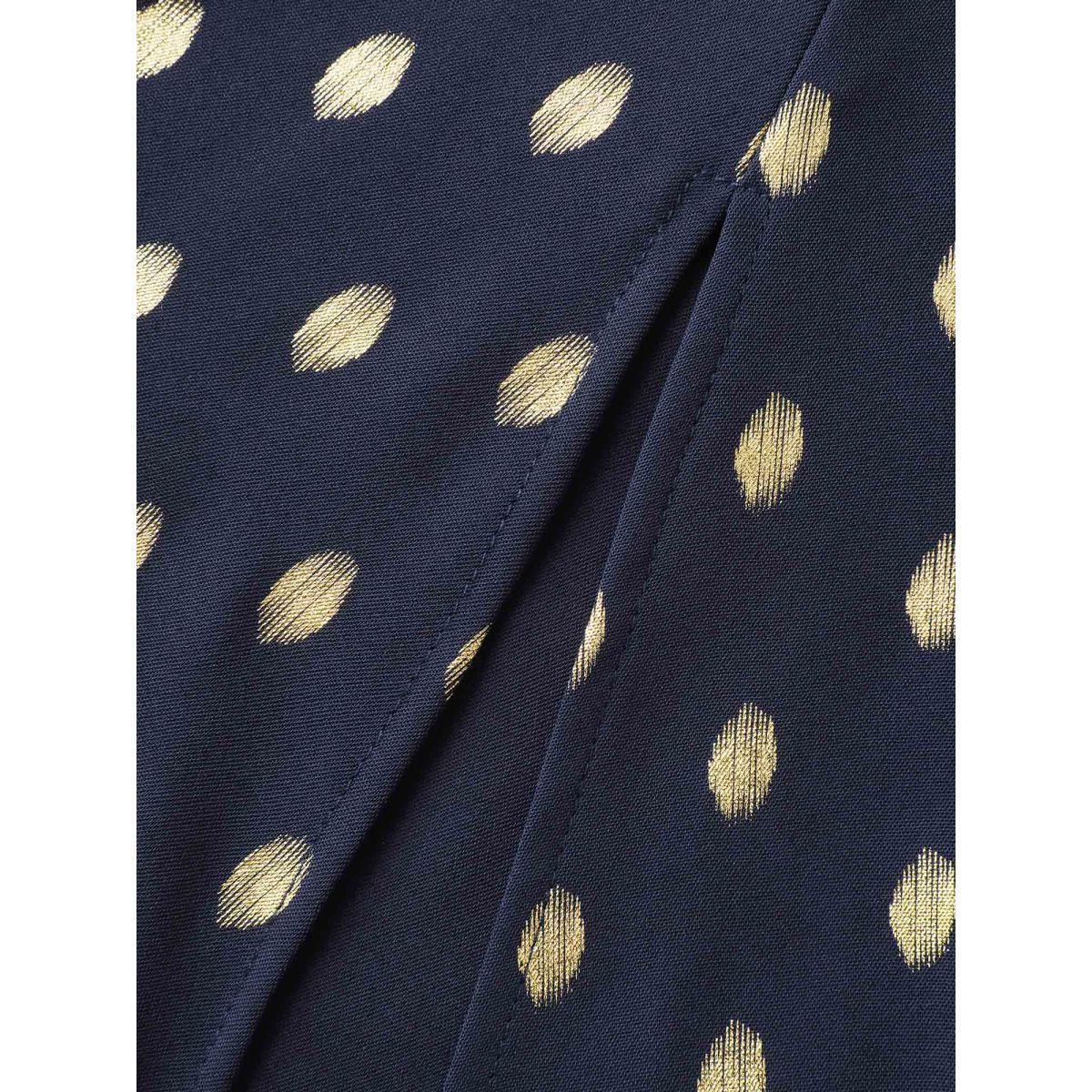 Plus Size Gold Polka Dots Waist-Defining Midi Dress Indigo Women Overlapping Overlap Collar Sleeveless Curvy BloomChic 18-20/2X Product Image