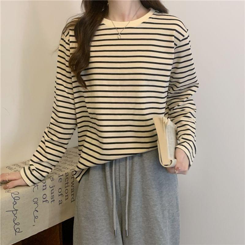 Long-Sleeve Crewneck Striped Tee Product Image