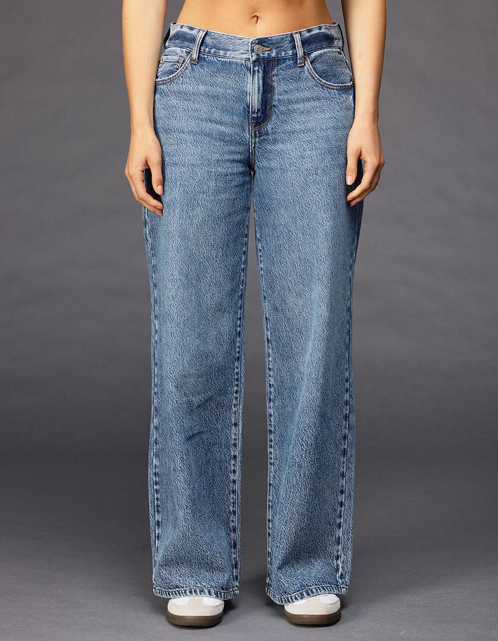 RSQ Womens Mid Rise Wide Leg Jeans - MED BLAST Product Image