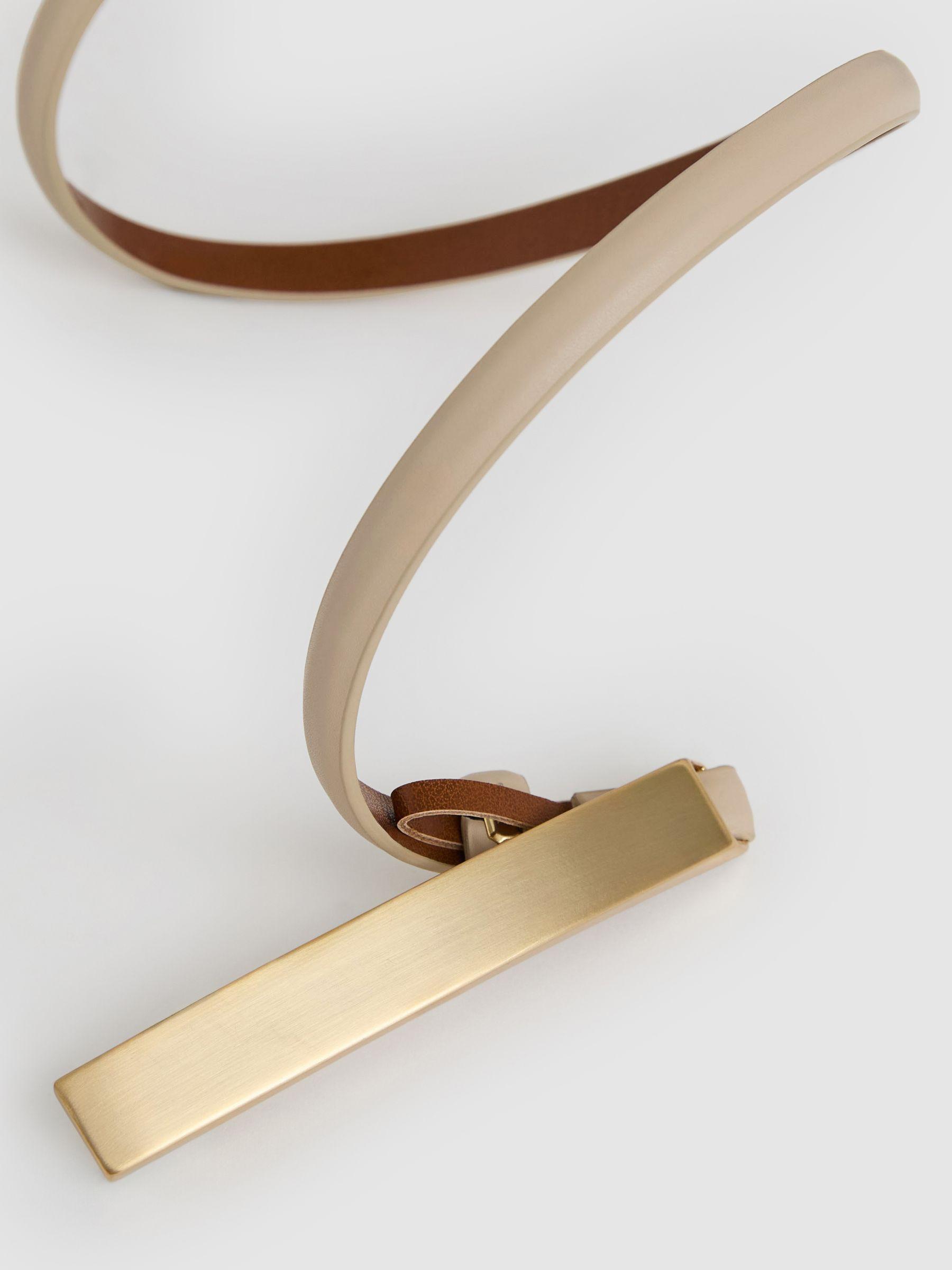 Leather Bar-Buckle Skinny Belt in Neutral Product Image
