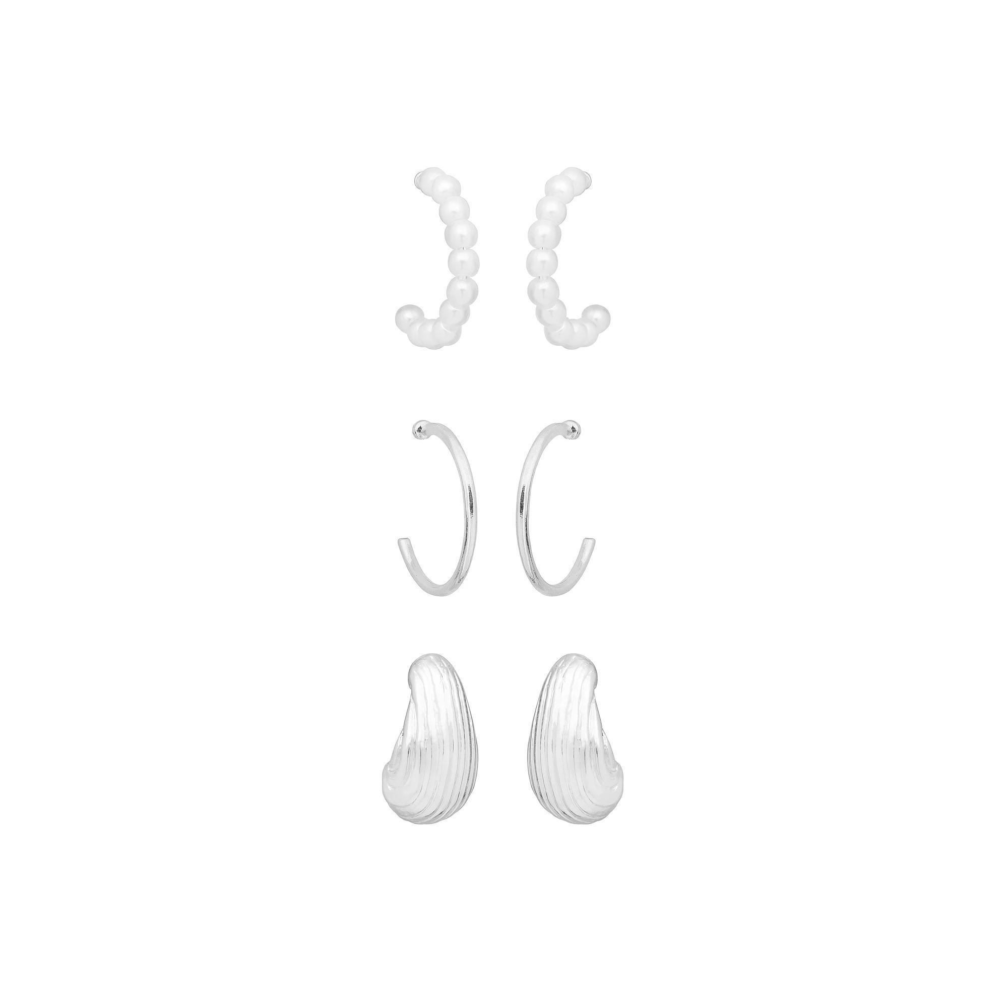 LC Lauren Conrad Gold Tone Simulated Pearl 3-pair Earring Set, Women's, White Product Image