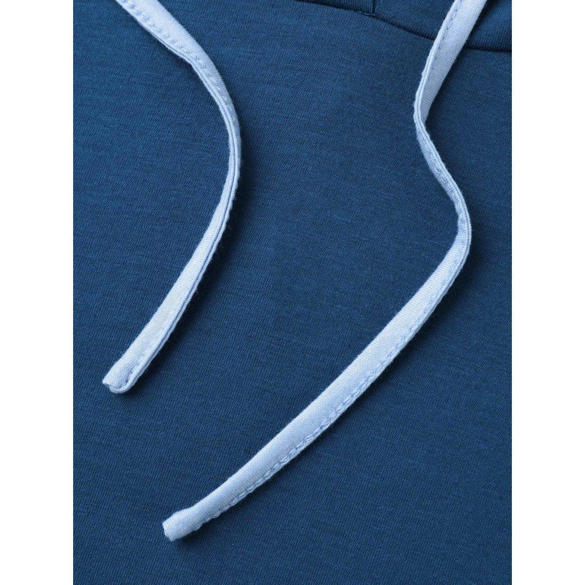 Plus Size Floral Embroidered Patchwork Hooded T-Shirt Indigo Women Contrast Hooded Everyday-Casual T-shirts BloomChic 30/6X Product Image