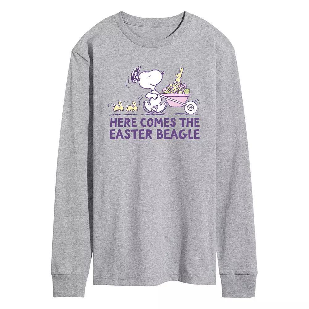 Men's Peanuts Easter Bunny's Helper Long Sleeve Graphic Tee, Size: Large, Grey Gray Product Image