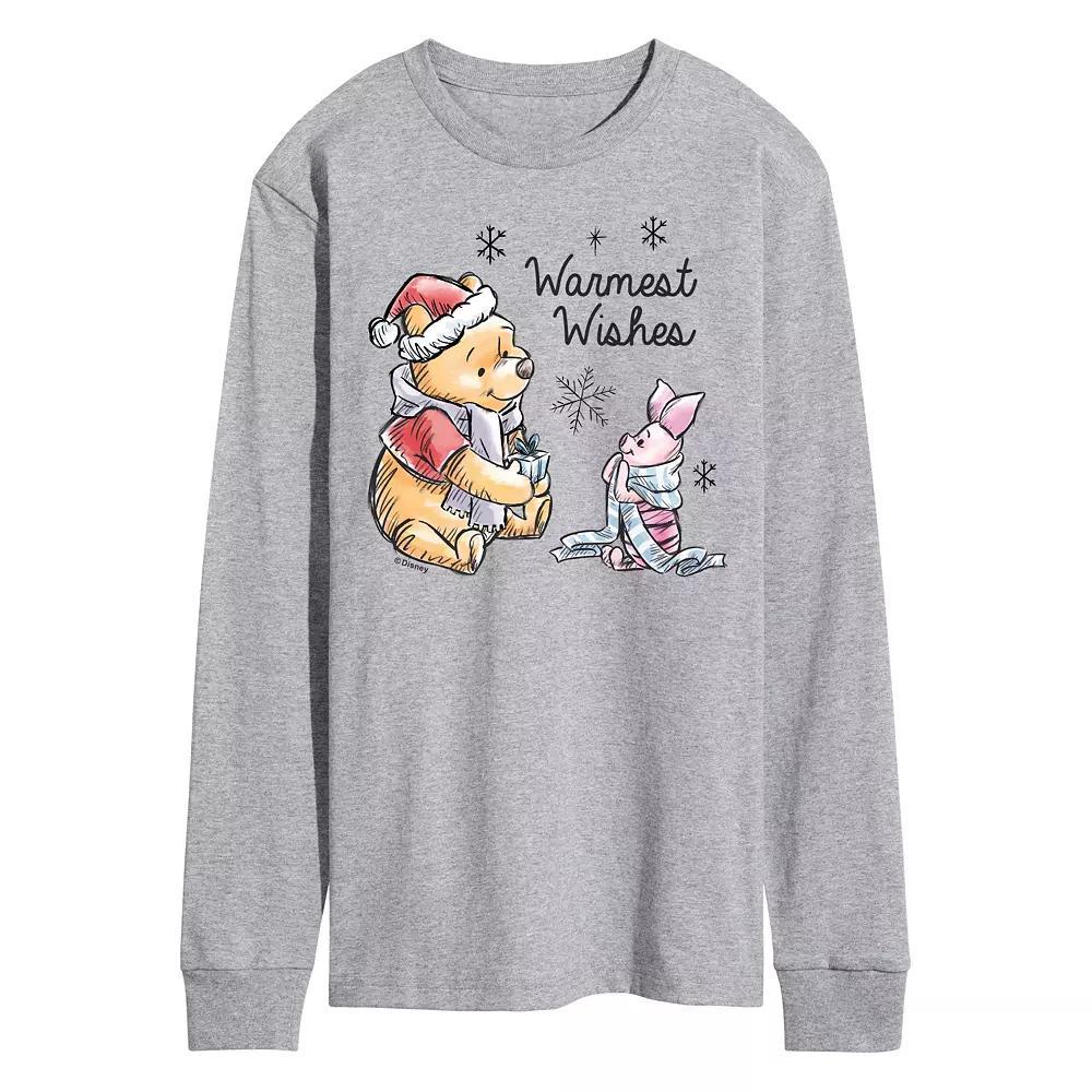 Disney's Winnie The Pooh Men's Warmest Wishes Long Sleeve Graphic Tee, Size: Medium, Grey Gray Product Image