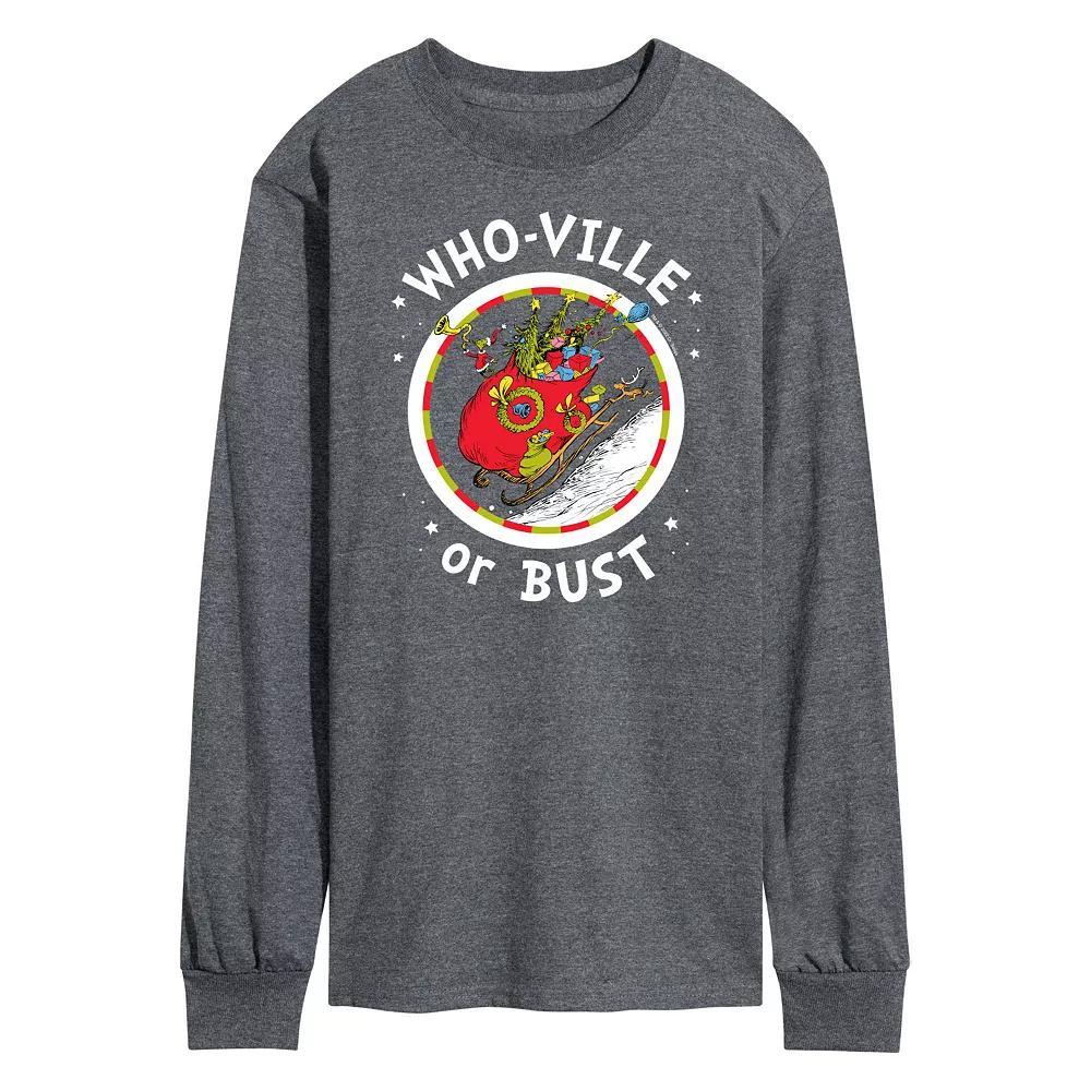 Mens Dr. Seuss Grinch Who-ville or Bust Long Sleeve Tee Product Image