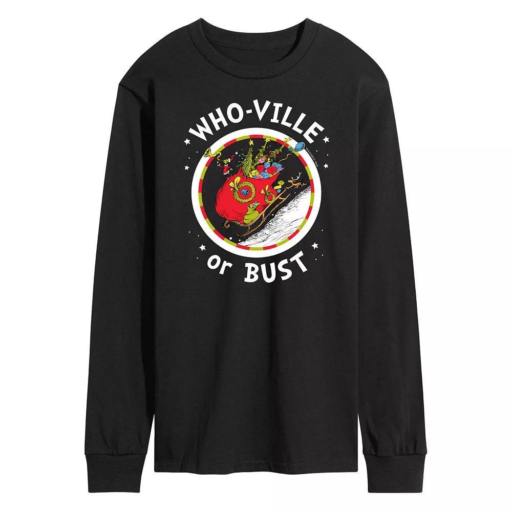 Mens Dr. Seuss Grinch Who-ville or Bust Long Sleeve Tee Product Image