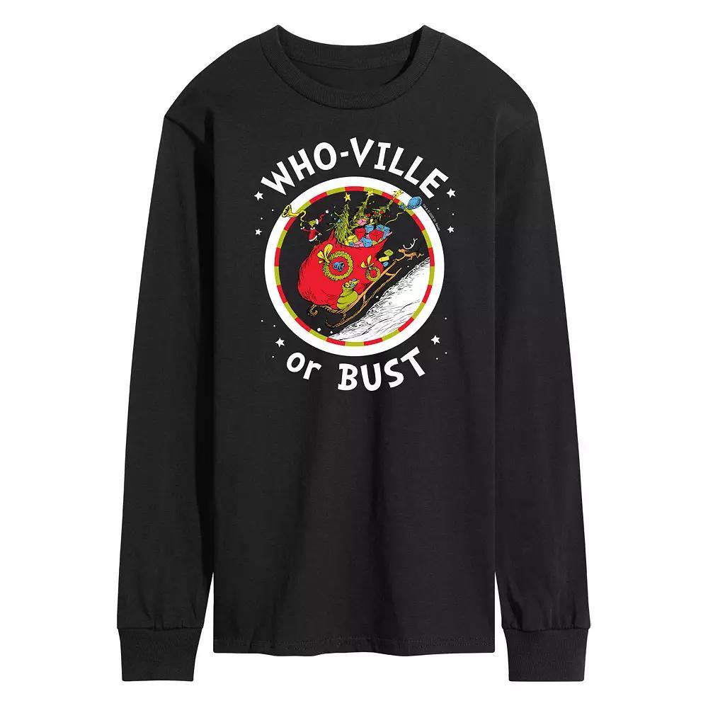 Mens Dr. Seuss Grinch Who-ville or Bust Long Sleeve Tee Product Image