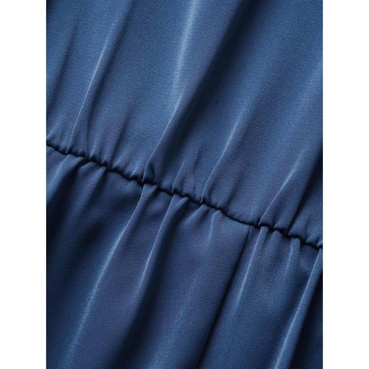 Plus Size Round Neck Striped Tie Knot Cap Sleeve Dress DarkBlue Women At the Office Tie knot Round Neck Cap Sleeve Curvy BloomChic 12/L Product Image