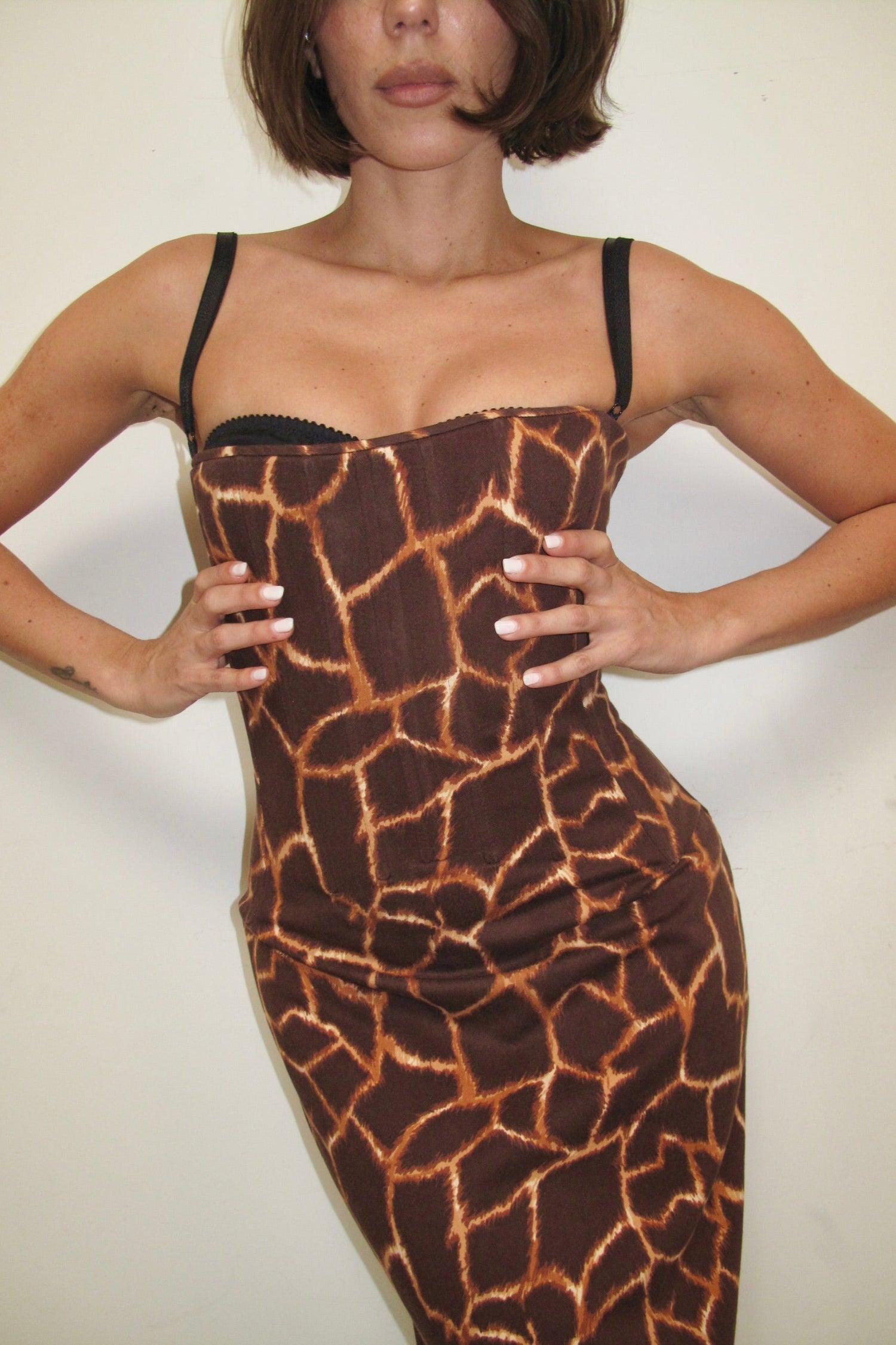 DOLCE & GABBANA GIRAFFE BUSTIER MIDI DRESS Product Image