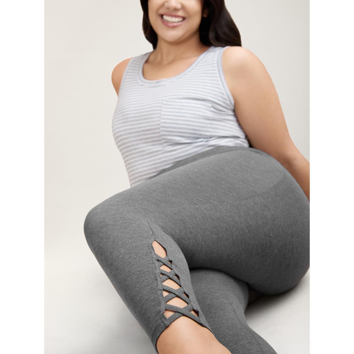 Plus Size Heathered Mid-Rise Skinny-Fit Leggings Women DarkGray Elegant High stretch Skinny Mid Rise Everyday Leggings BloomChic 12/L Product Image
