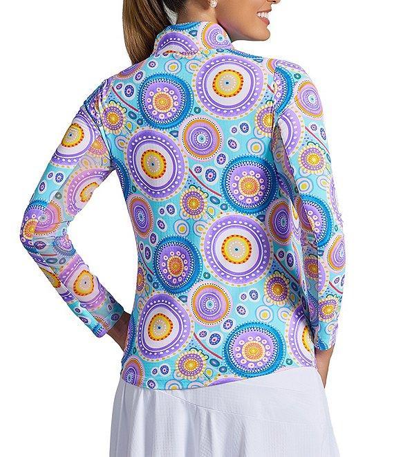 IBKUL Leona Print Zip Mock Neck Long Sleeve Top Product Image