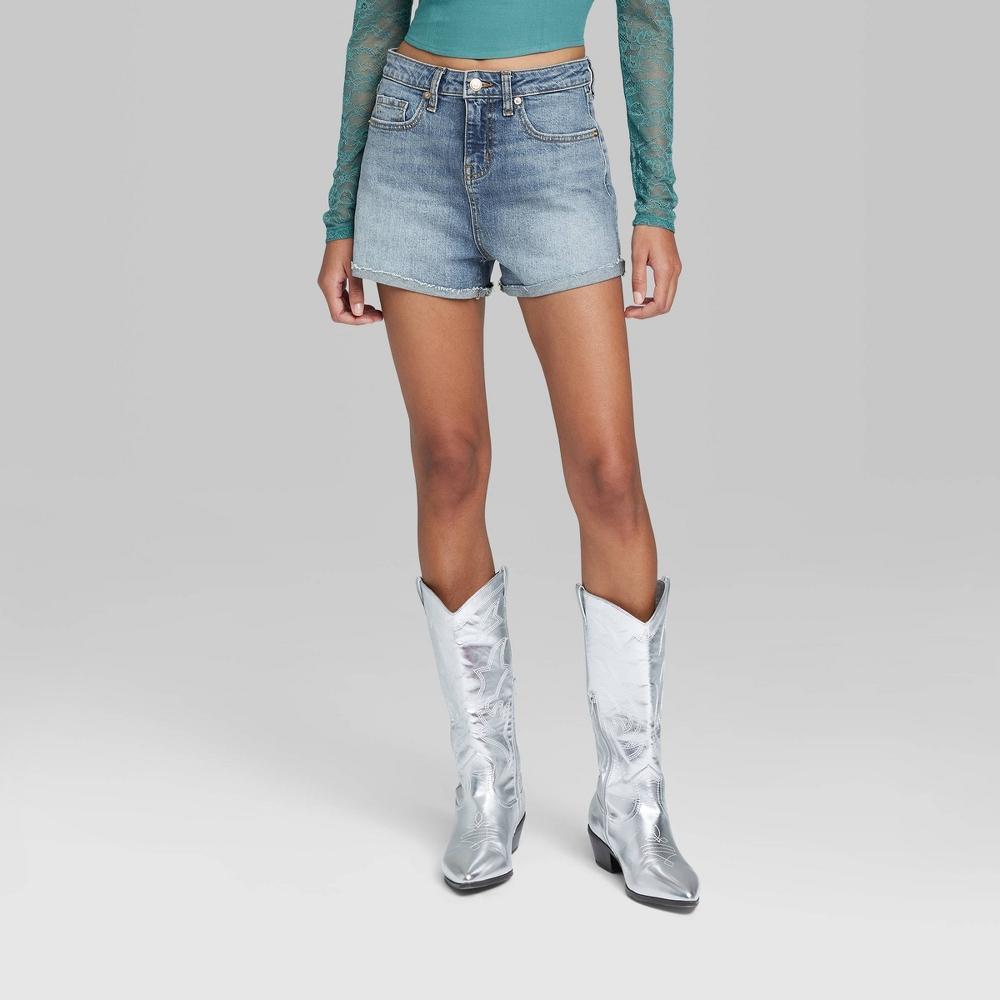 Womens High-Rise Rolled Cuff Jean Shorts - Wild Fable Blue 0 Product Image