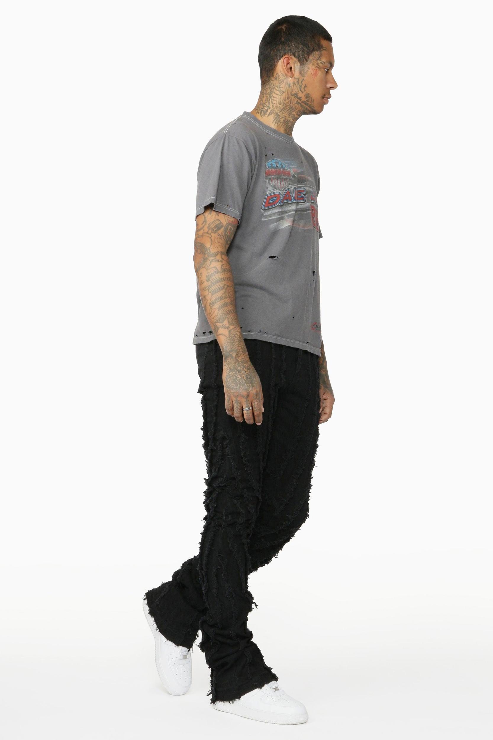 Lazer Black Stacked Flare Jean Male Product Image