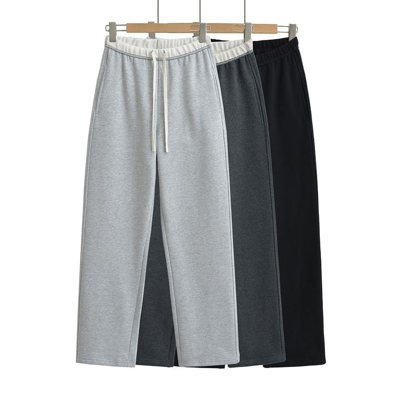Drawstring Waist Plain Straight Leg Sweatpants Product Image