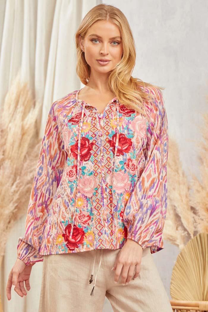 Embro Detail Bubble Sleeve Top Product Image