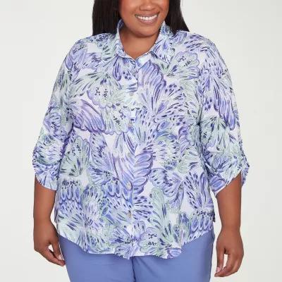 Alfred Dunner Plus Santa Fe Womens 3/4 Sleeve Button-Down Shirt Product Image