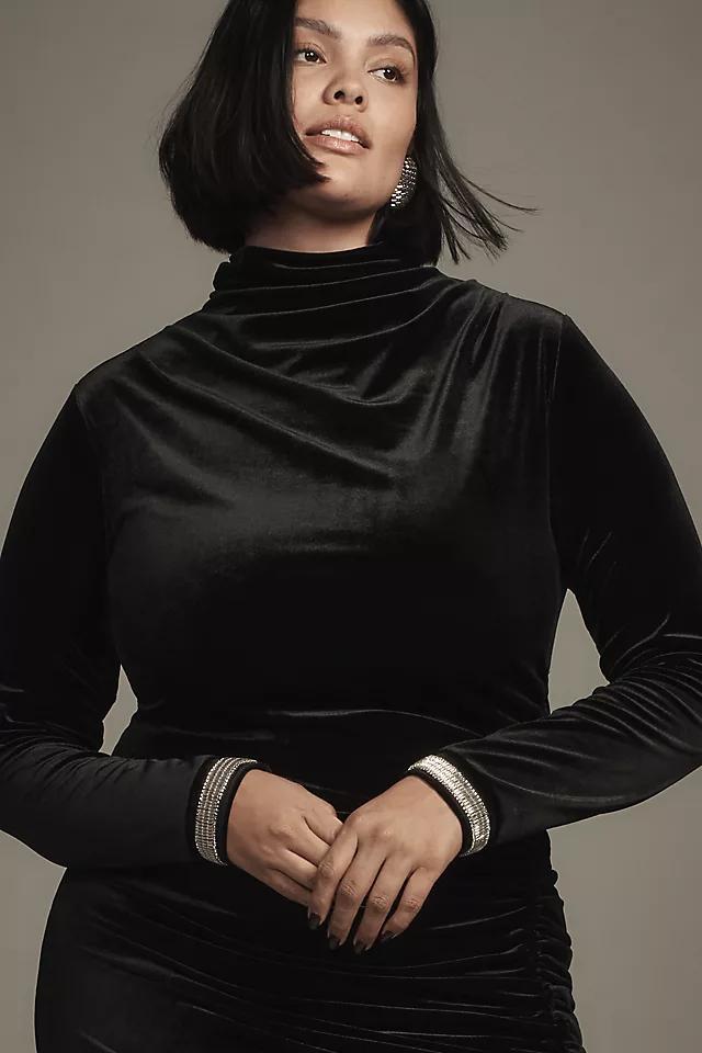 The Maya Ruched Cowl-Neck Dress: Velvet Long-Sleeve Edition Product Image