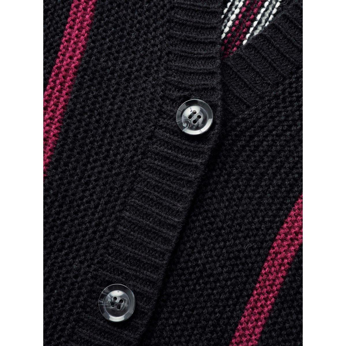 Plus Size Striped Patched Pocket Drop Shoulder Cardigan Black Women Casual Long Sleeve Everyday Cardigans BloomChic 12/L Product Image