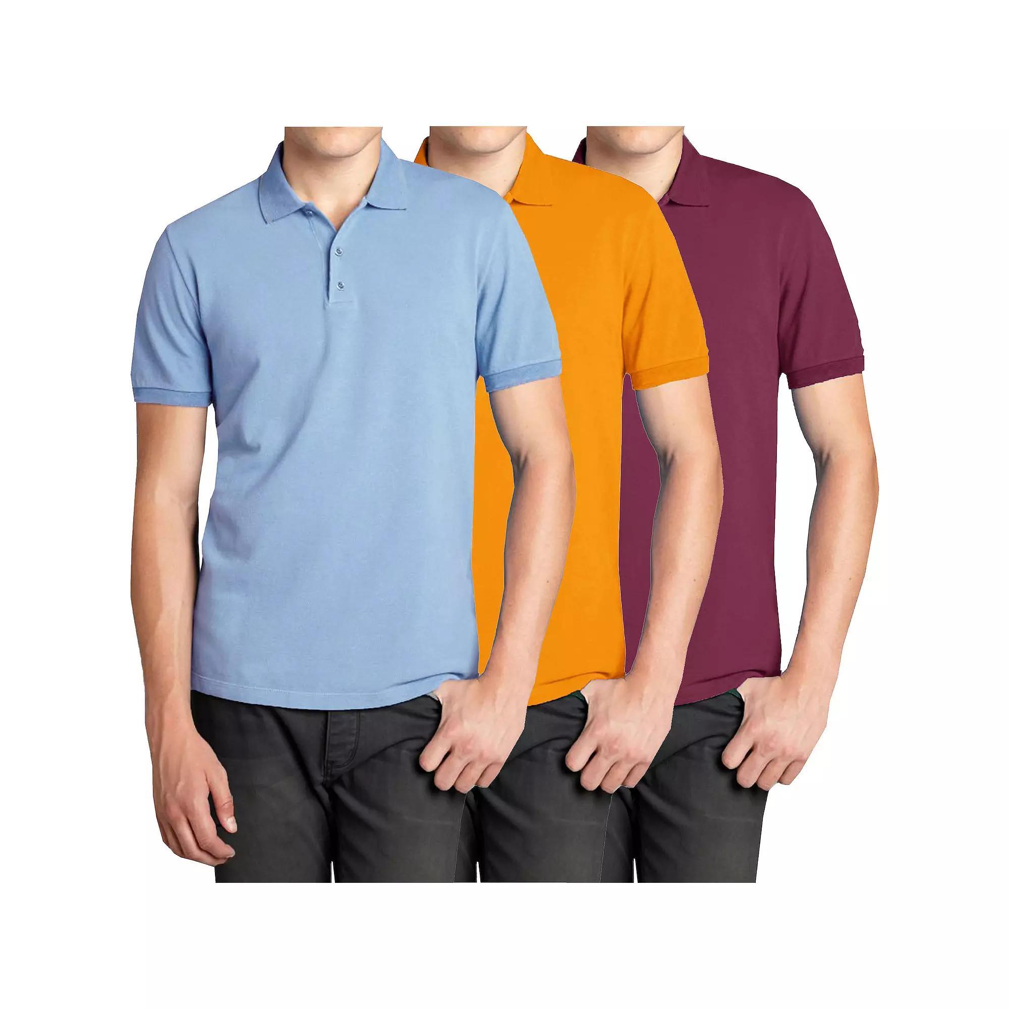 Men's Galaxy 3-Pack Pique Polos, Size: Medium, Blue Orange Red Product Image