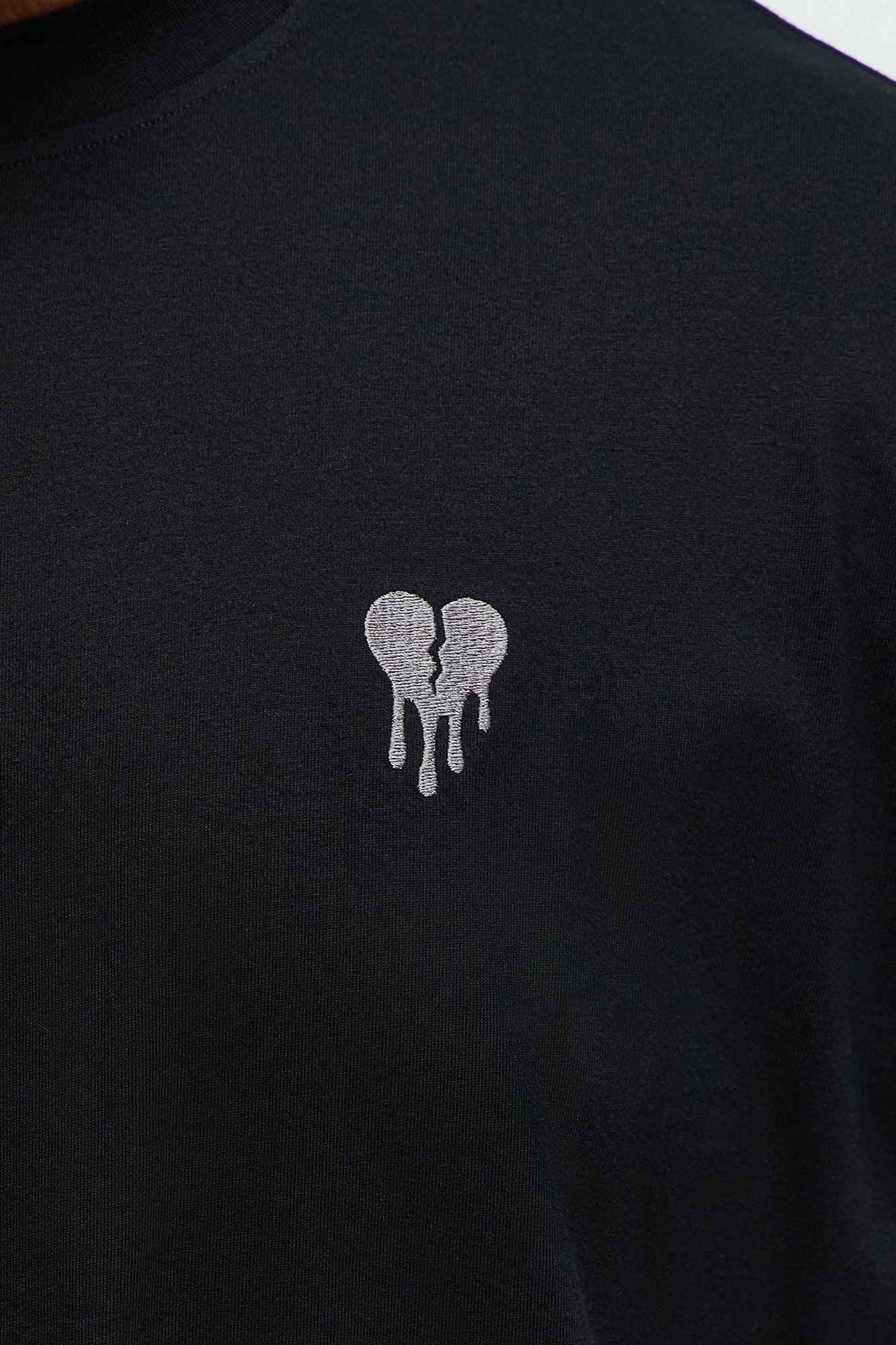 Oversized Mini Embroidery Heavy Weight Boxy Tee - Black Product Image