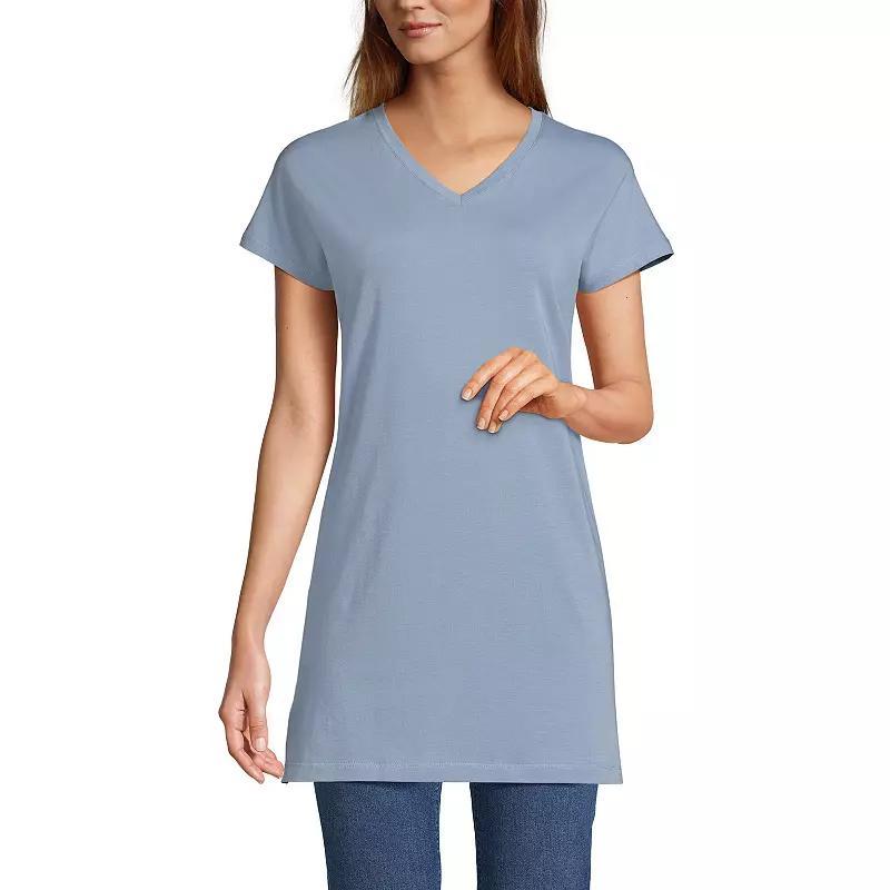 Womens Lands' End Jersey Extra Long V-Neck Tunic, Women's, Size: Medium, Pale Grey Blue Product Image