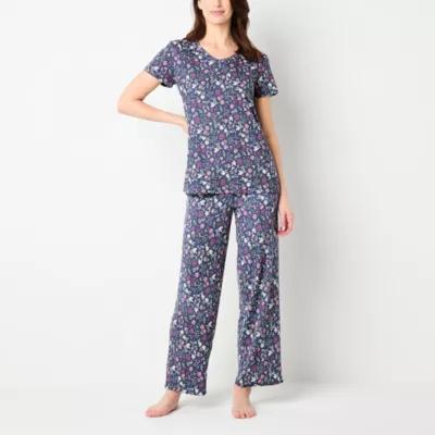 Jaclyn Womens V-Neck Short Sleeve 2-pc. Pant Pajama Set Product Image
