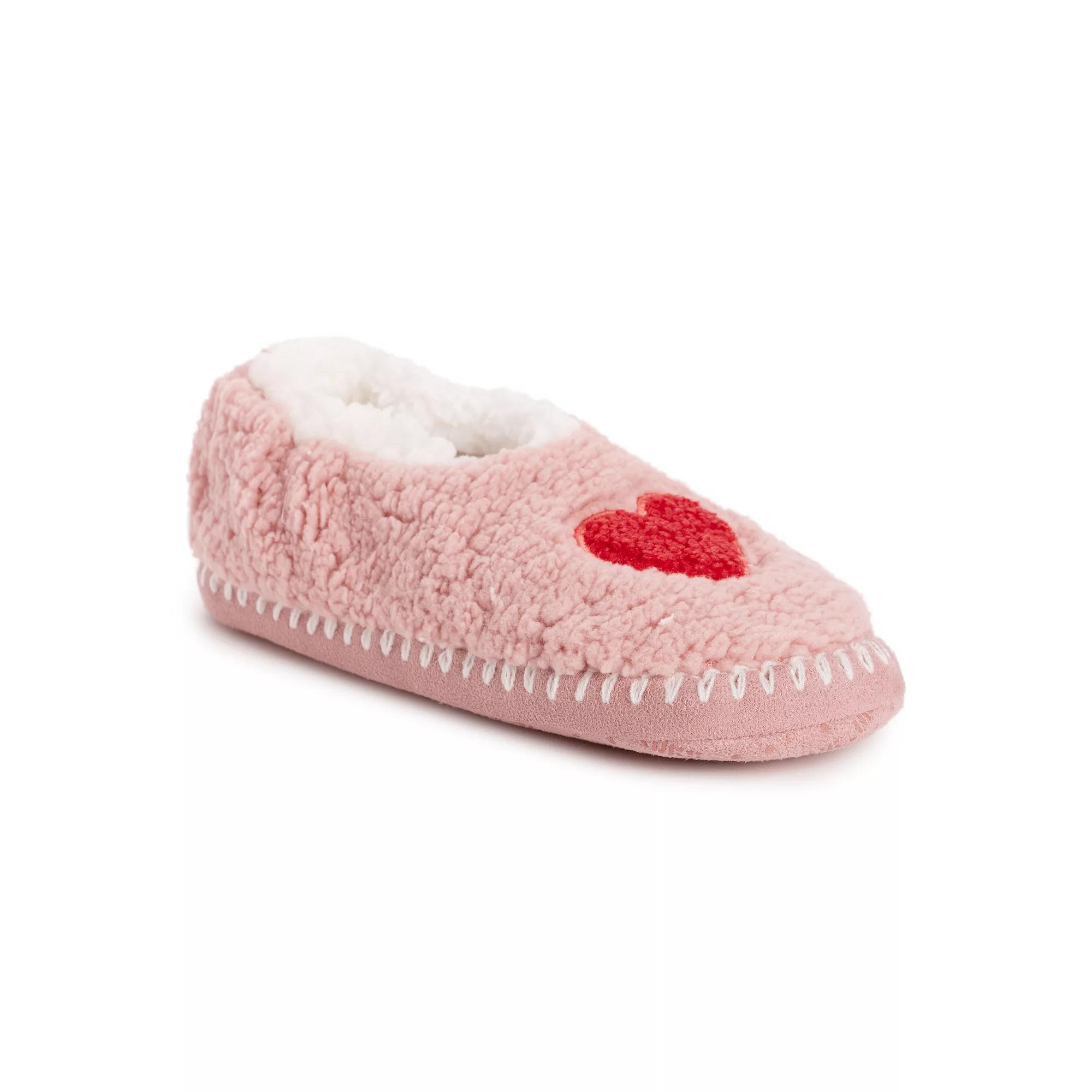 MUK LUKS Sherpa Smiley Womens Ballet Flat Slippers Ivory Pink Blue Product Image