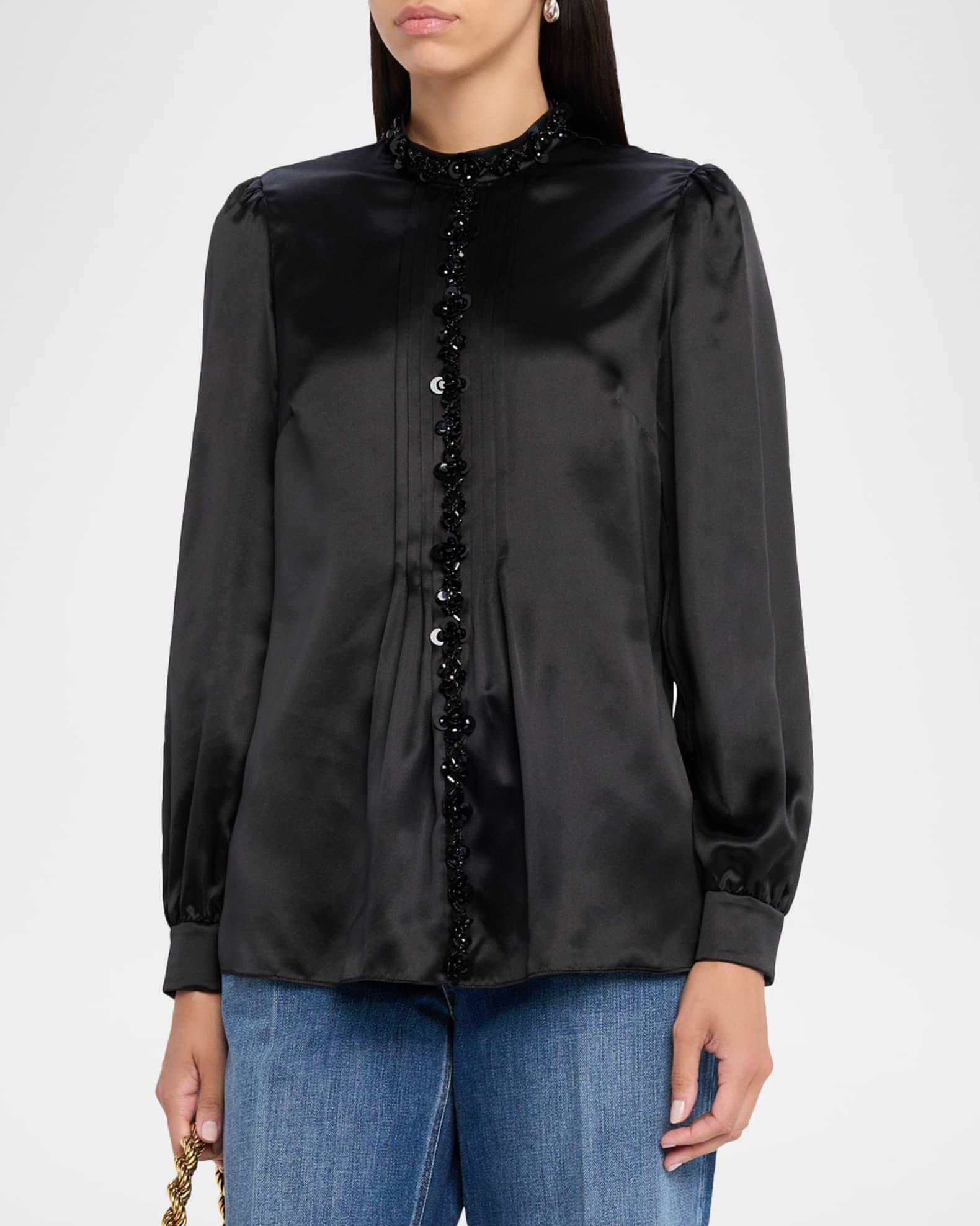 Embellished Collared Silk Blouse Product Image