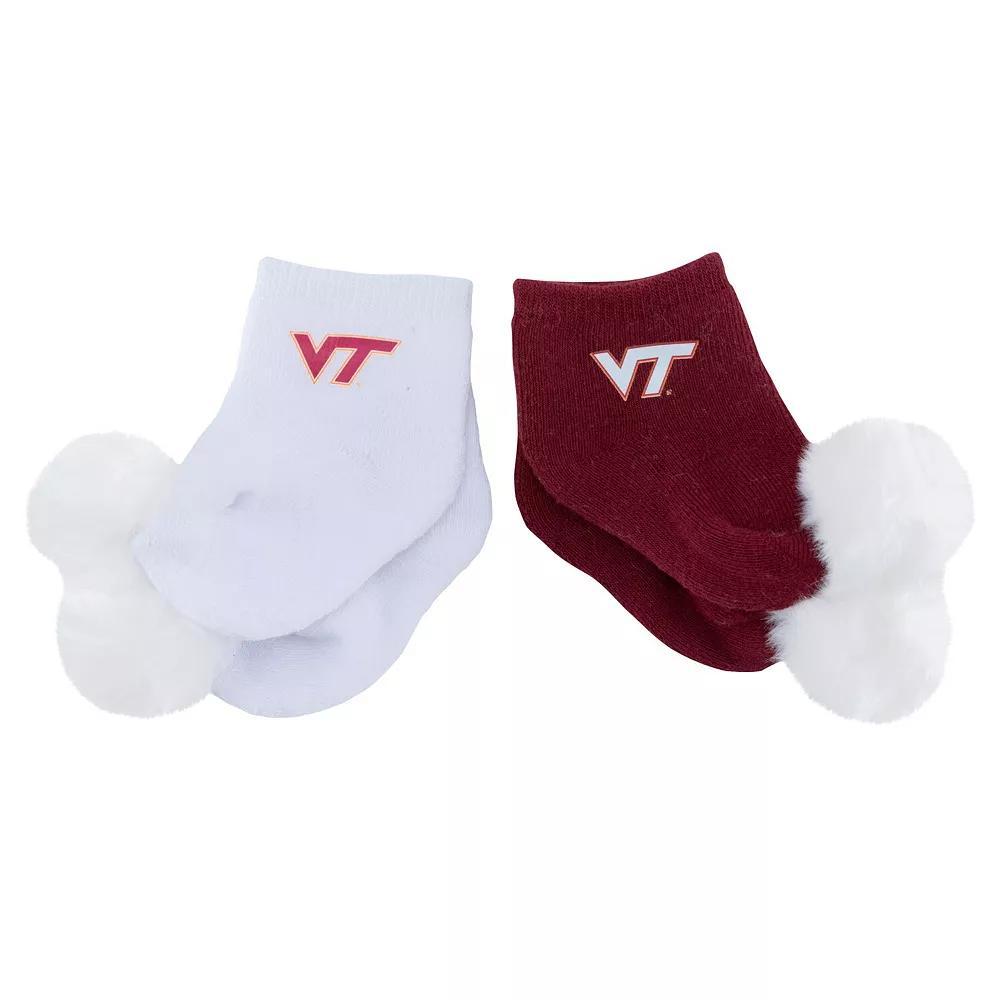 Infant ZooZatz Virginia Tech Hokies Two-Pack Pom Socks, Men's, Red Product Image