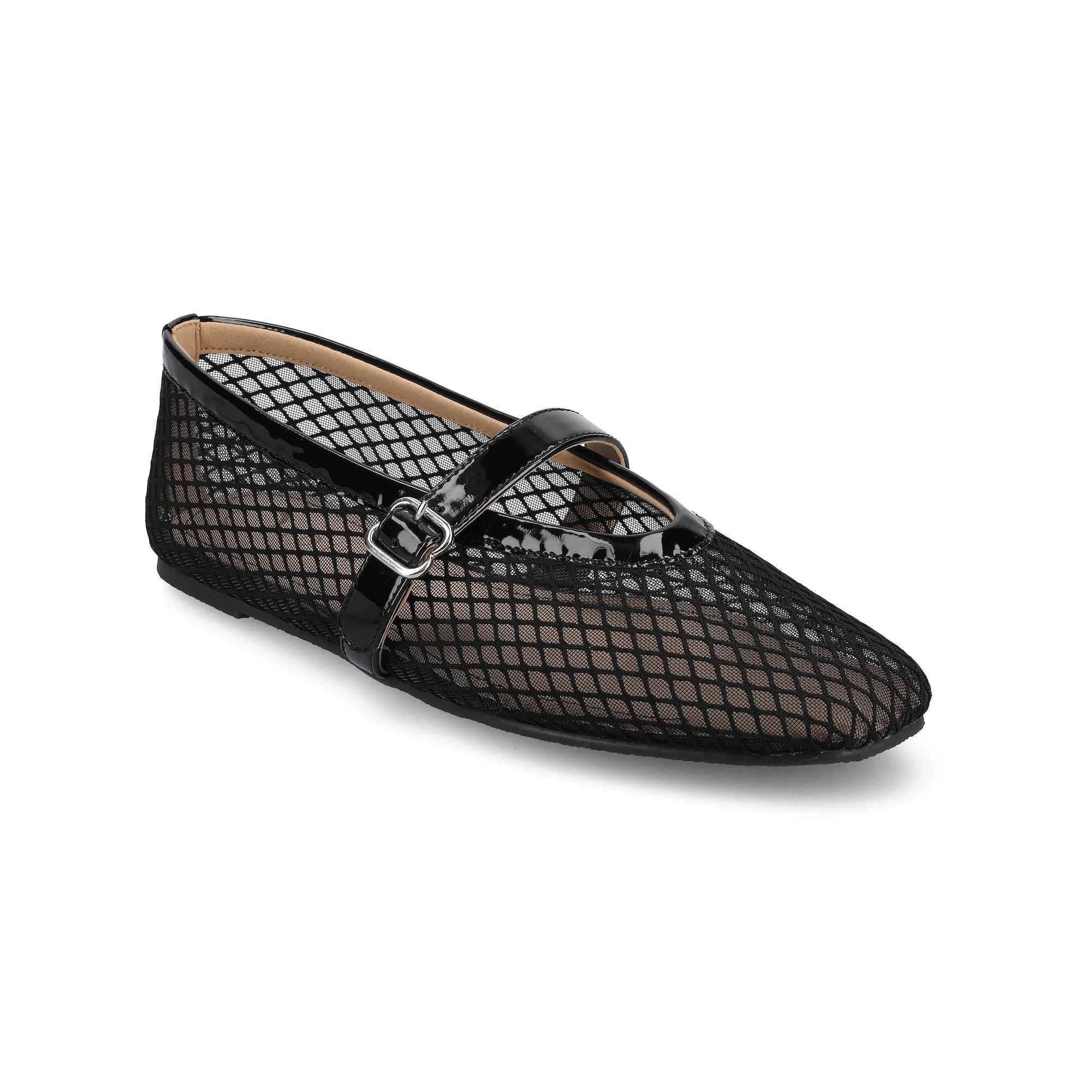 Journee Casha Women's Mesh Slip-On Square Toe Flats, Size: 9.5, Black Product Image