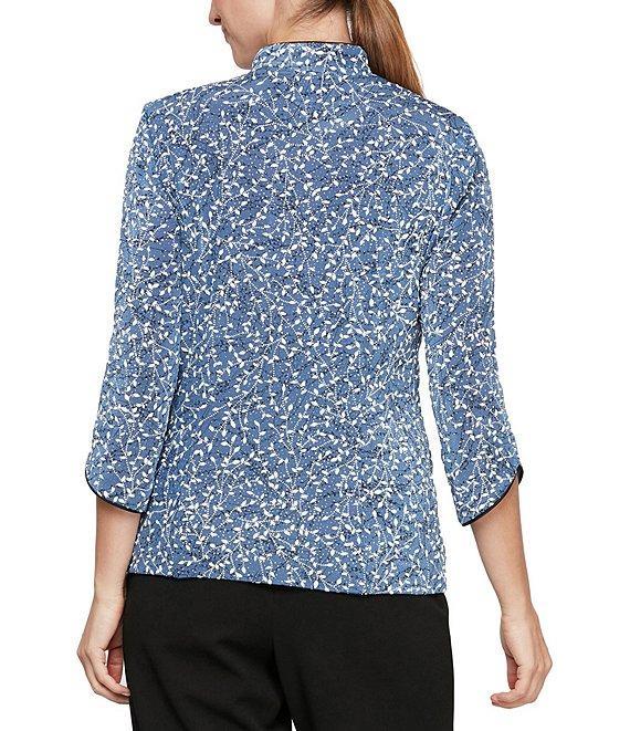 Alex Evenings Petite Size Mock Neck 3/4 Sleeve Piping Glitter Embellished Printed 2-Piece Twinset Product Image