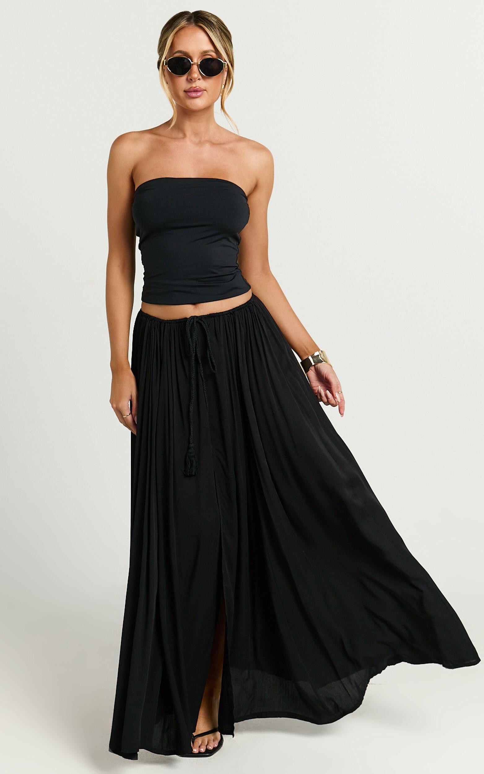 Under The Twilight Maxi Skirt - Thigh Split Skirt in Black Product Image