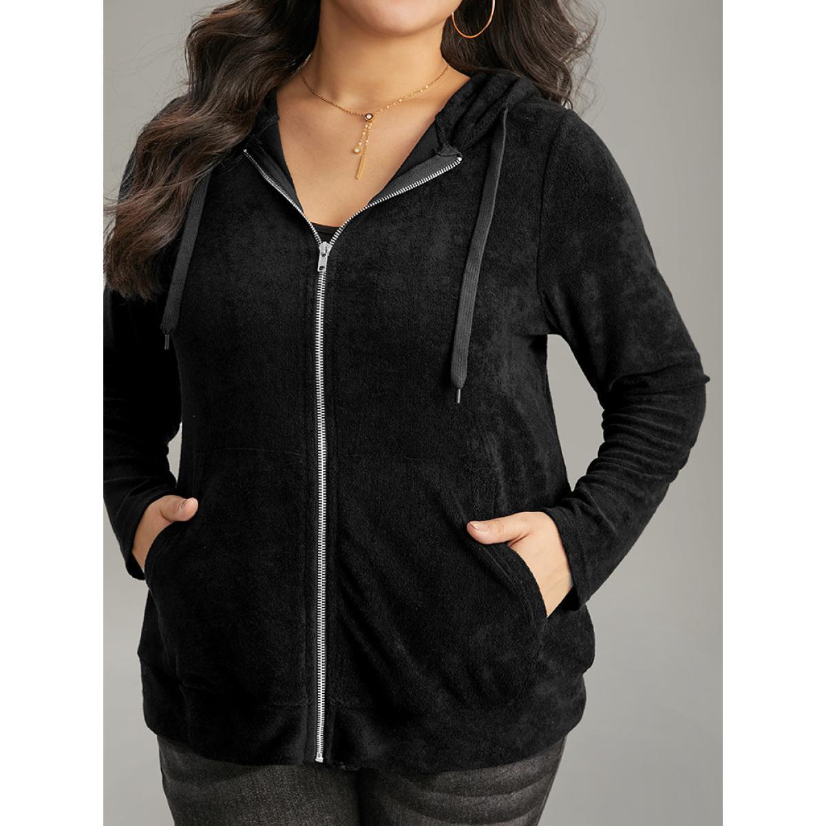 Plus Size Supersoft Essentials Solid Terry Hooded Zipper Sweatshirt Women Black Casual Plain Hooded Dailywear Sweatshirts BloomChic 22-24/3X Product Image