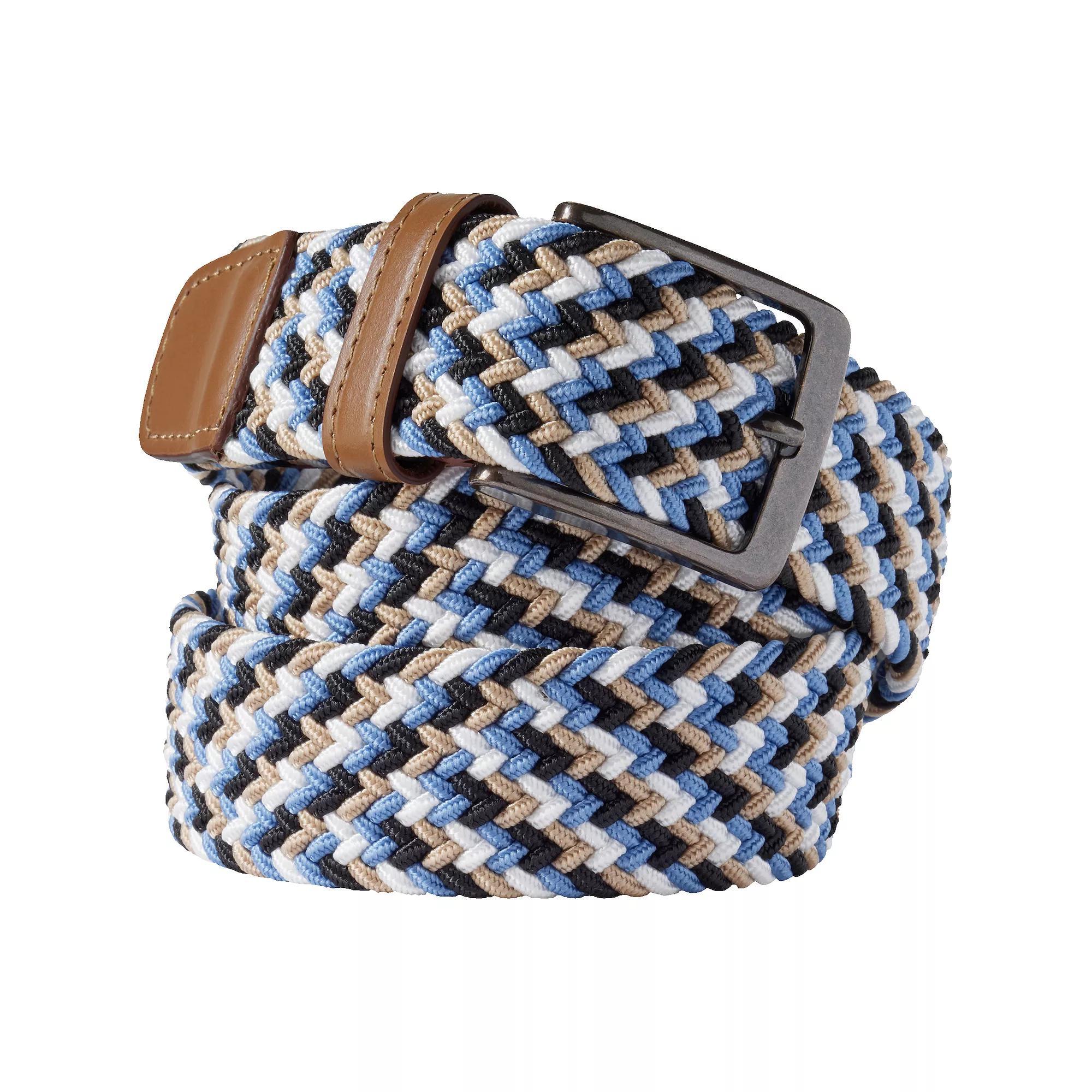 Men's Lands' End Elastic Braid Leather Trim Belt, Size: XXL, Green Clay Stripe Product Image