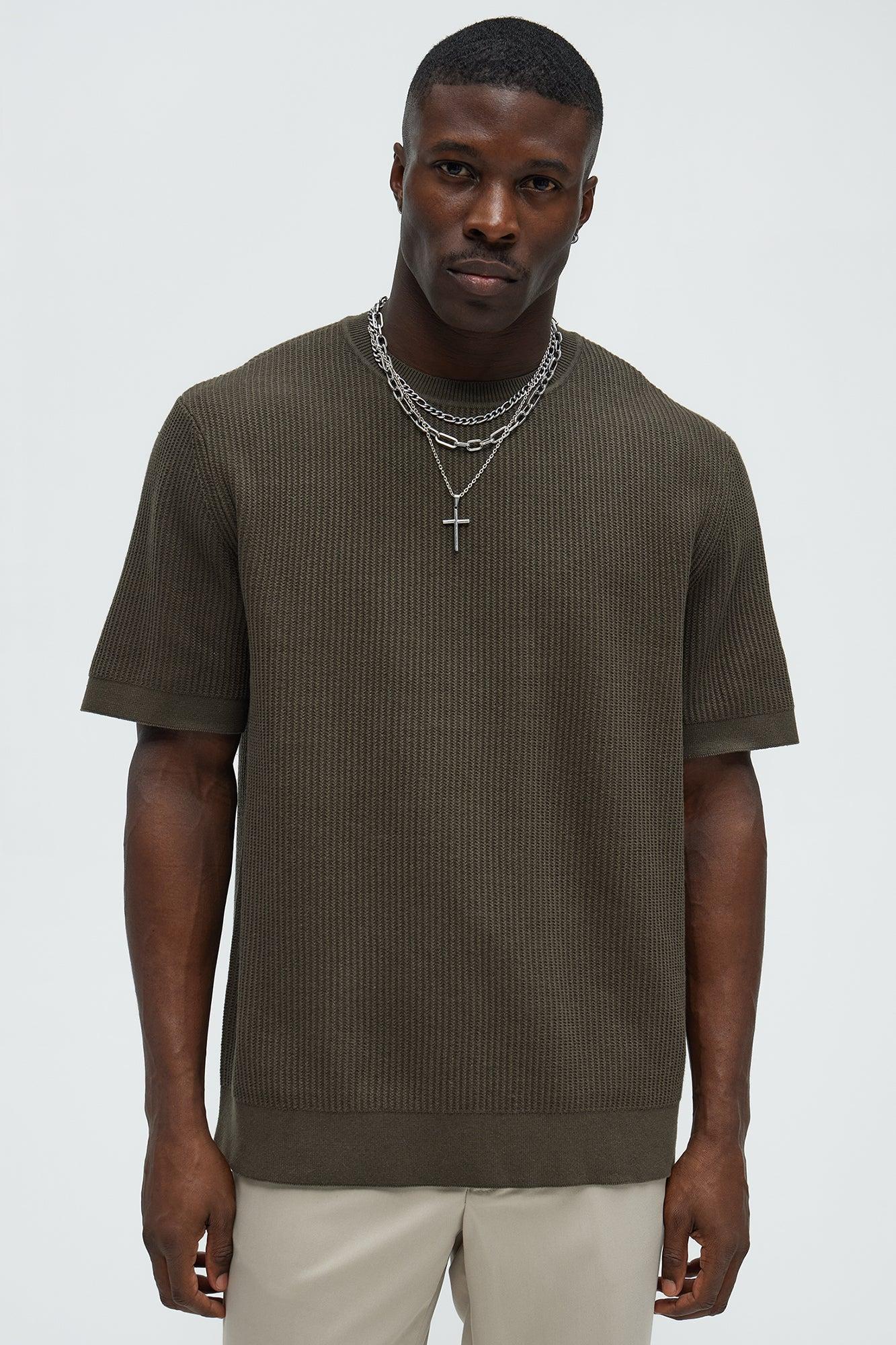Rib Textured Knit Relaxed Tee - Olive Product Image