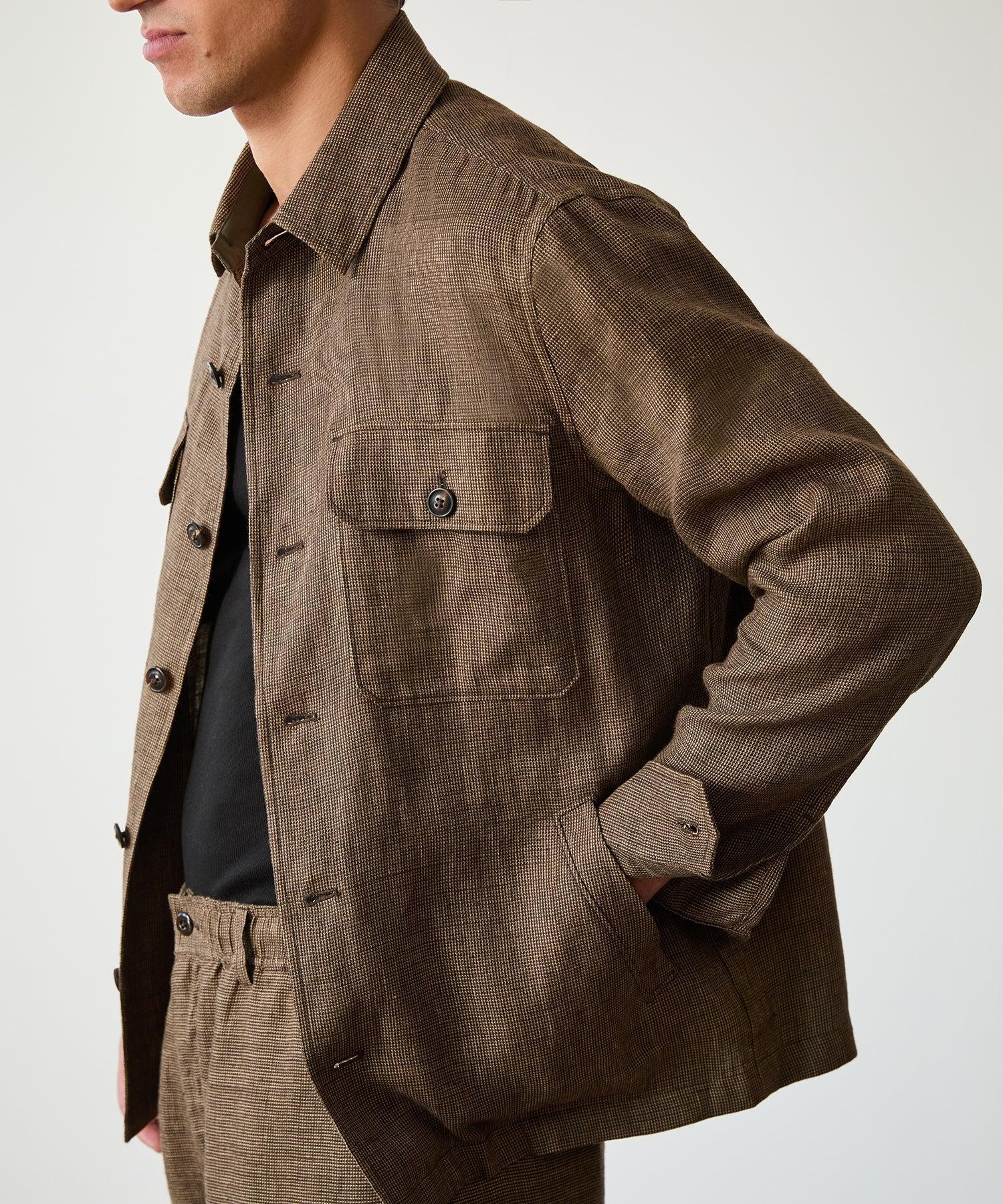 Textured Tailored Shirt Jacket in Brown Product Image